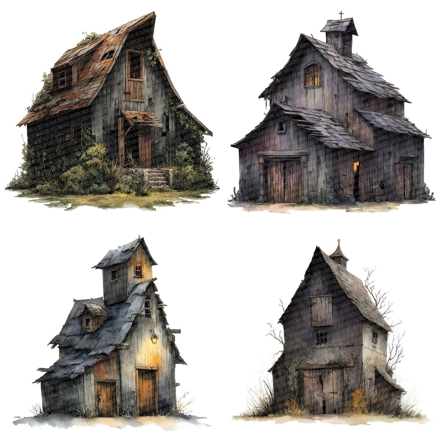 Haunted Broken Barn Clipart Set (DDD005819)