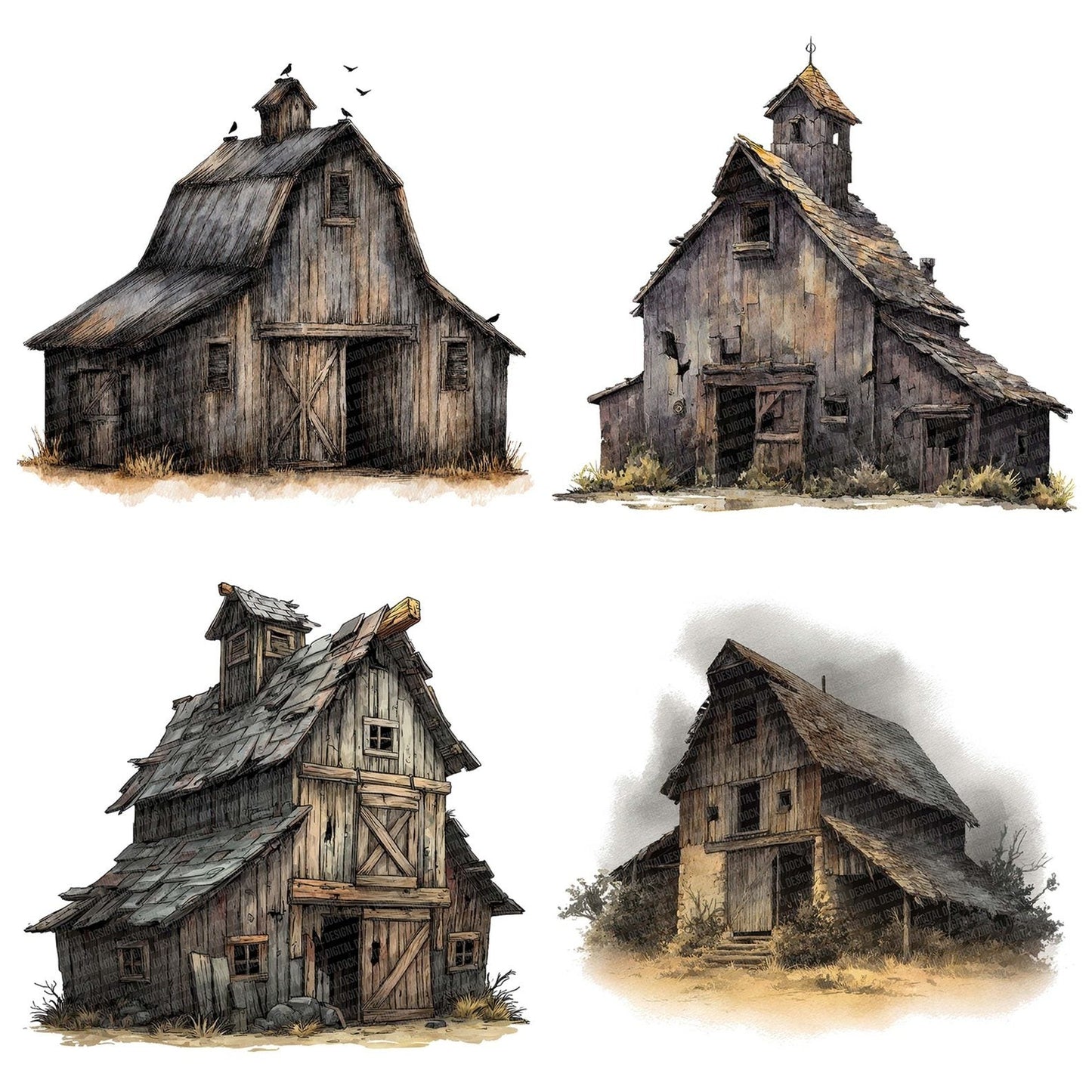 Haunted Broken Barn Clipart Set (DDD005819)