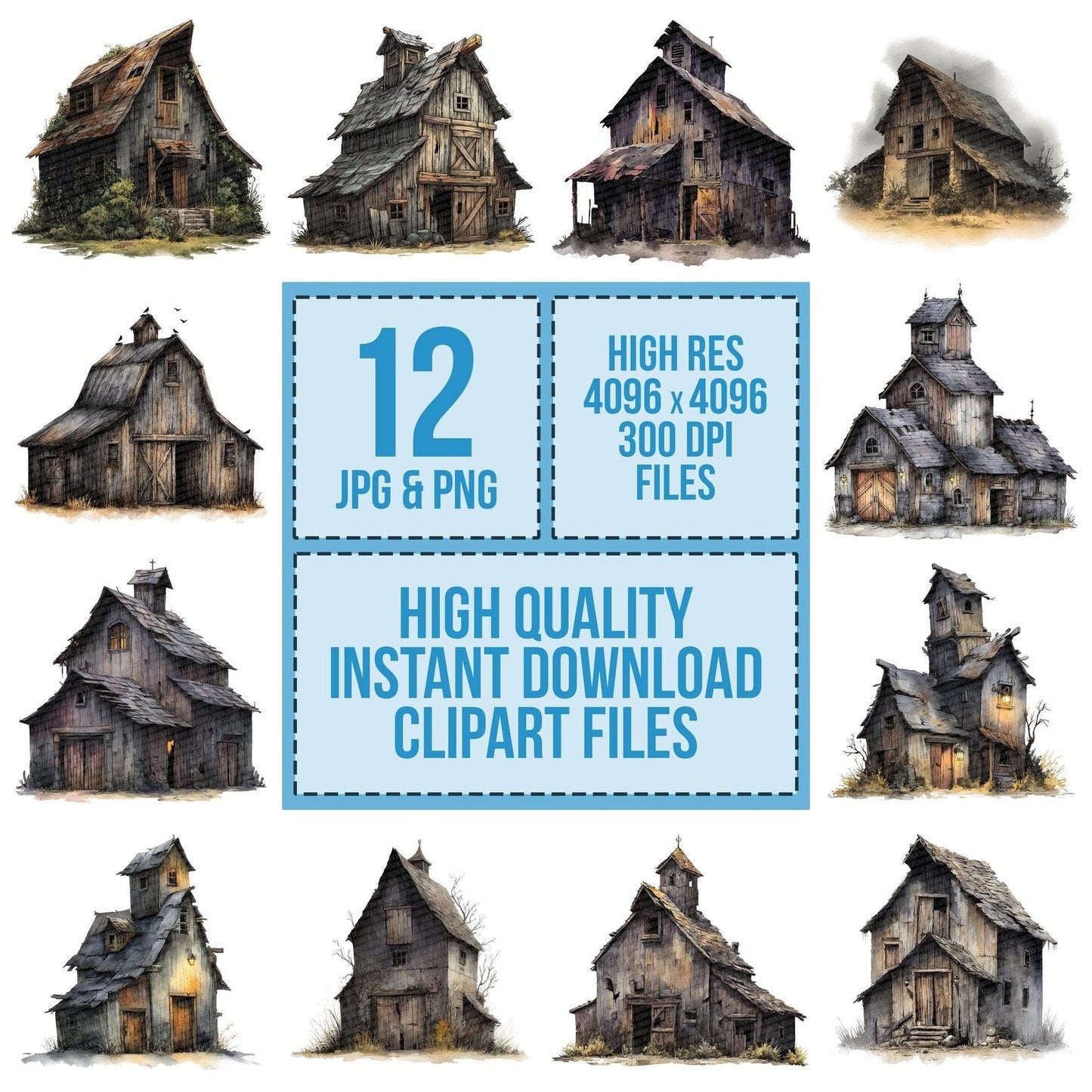 Haunted Broken Barn Clipart Set (DDD005819)