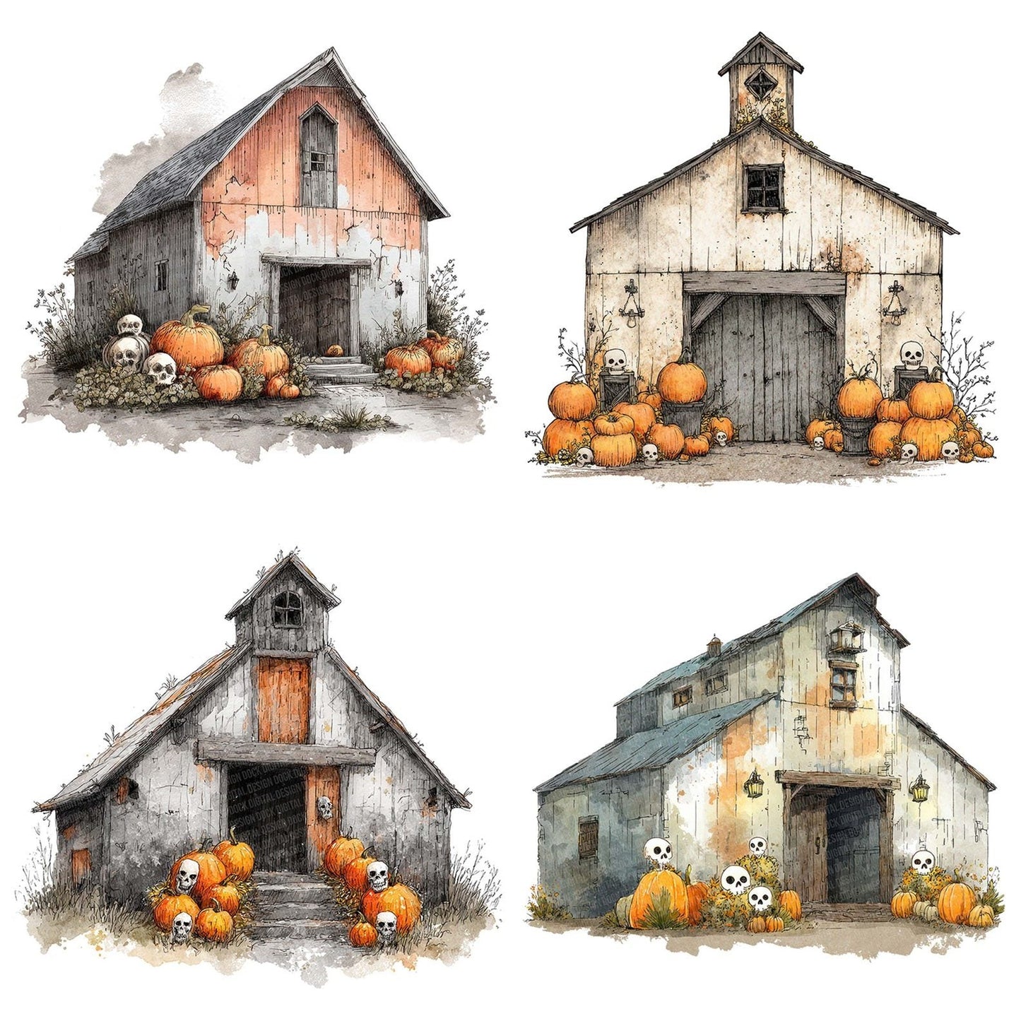 Haunted Pumpkin Barn Clipart Set (DDD005820)