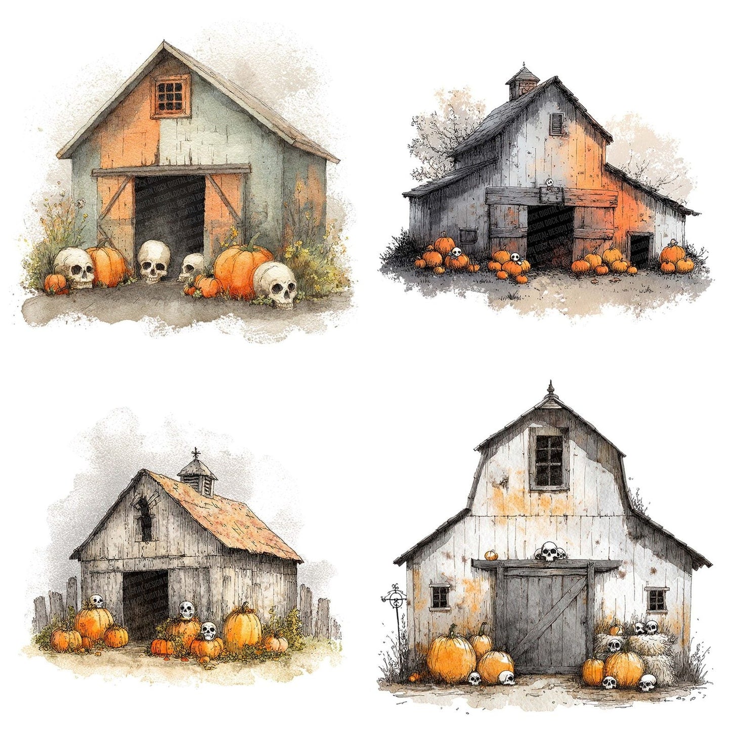 Haunted Pumpkin Barn Clipart Set (DDD005820)