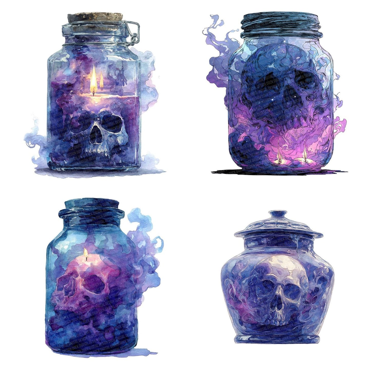 Haunted Skull Halloween Jar Clipart Set (DDD005821)