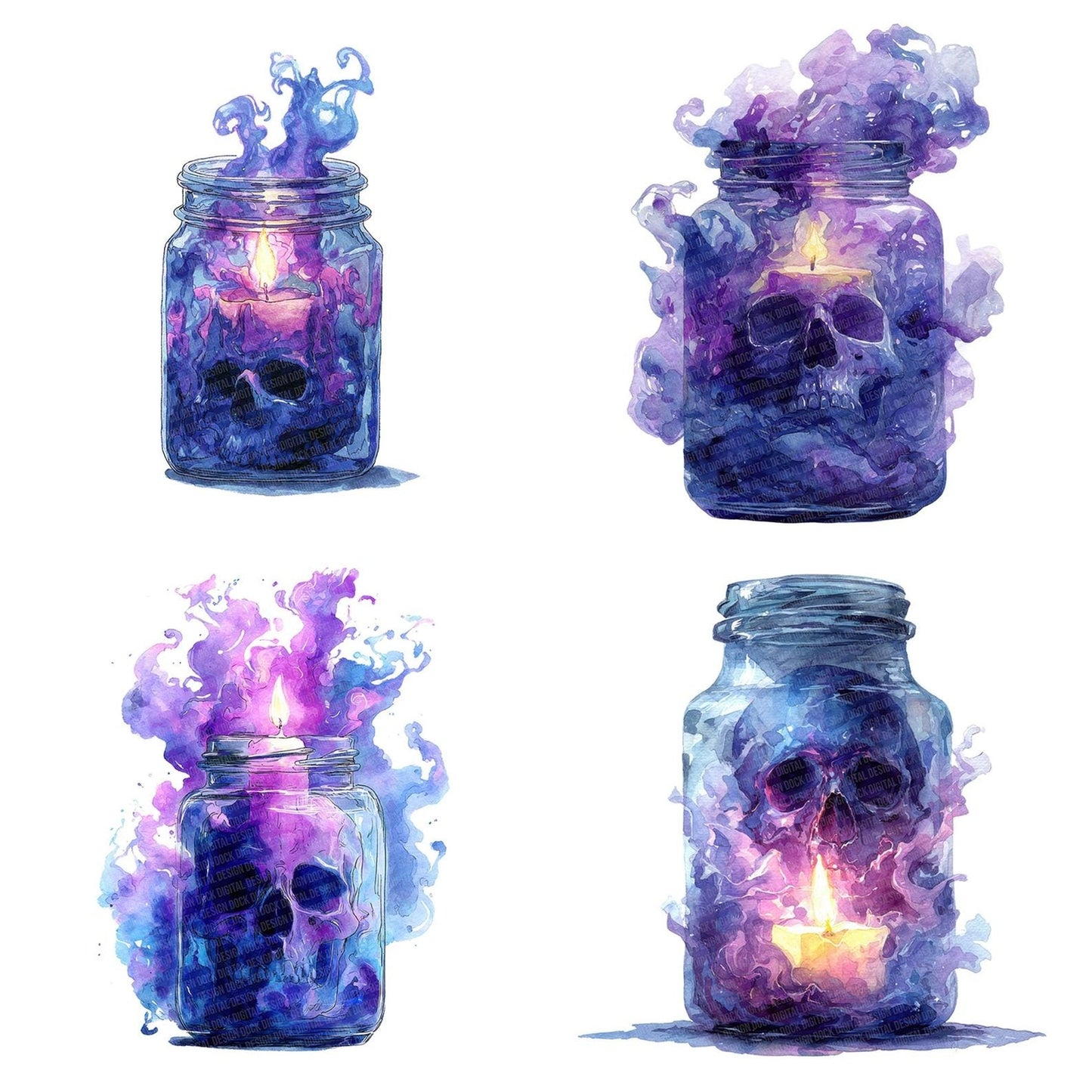 Haunted Skull Halloween Jar Clipart Set (DDD005821)