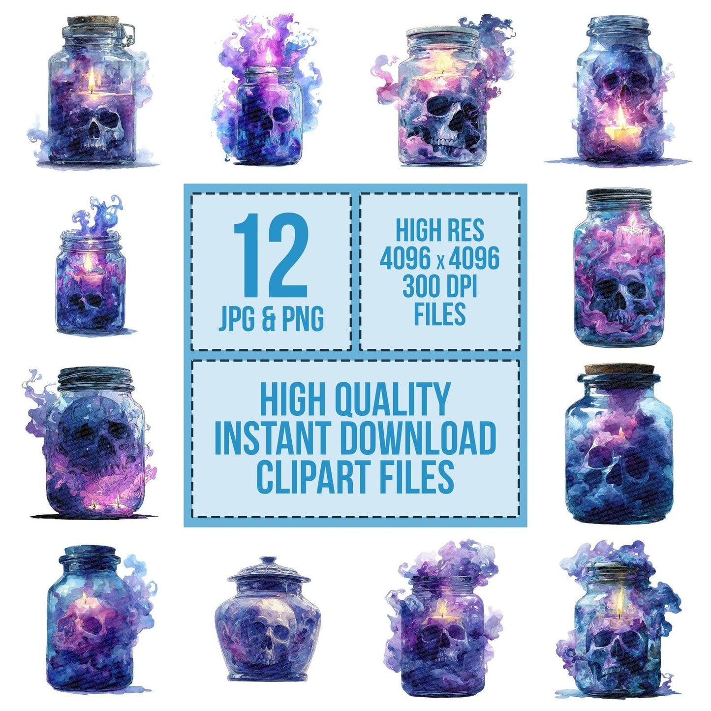 Haunted Skull Halloween Jar Clipart Set (DDD005821)