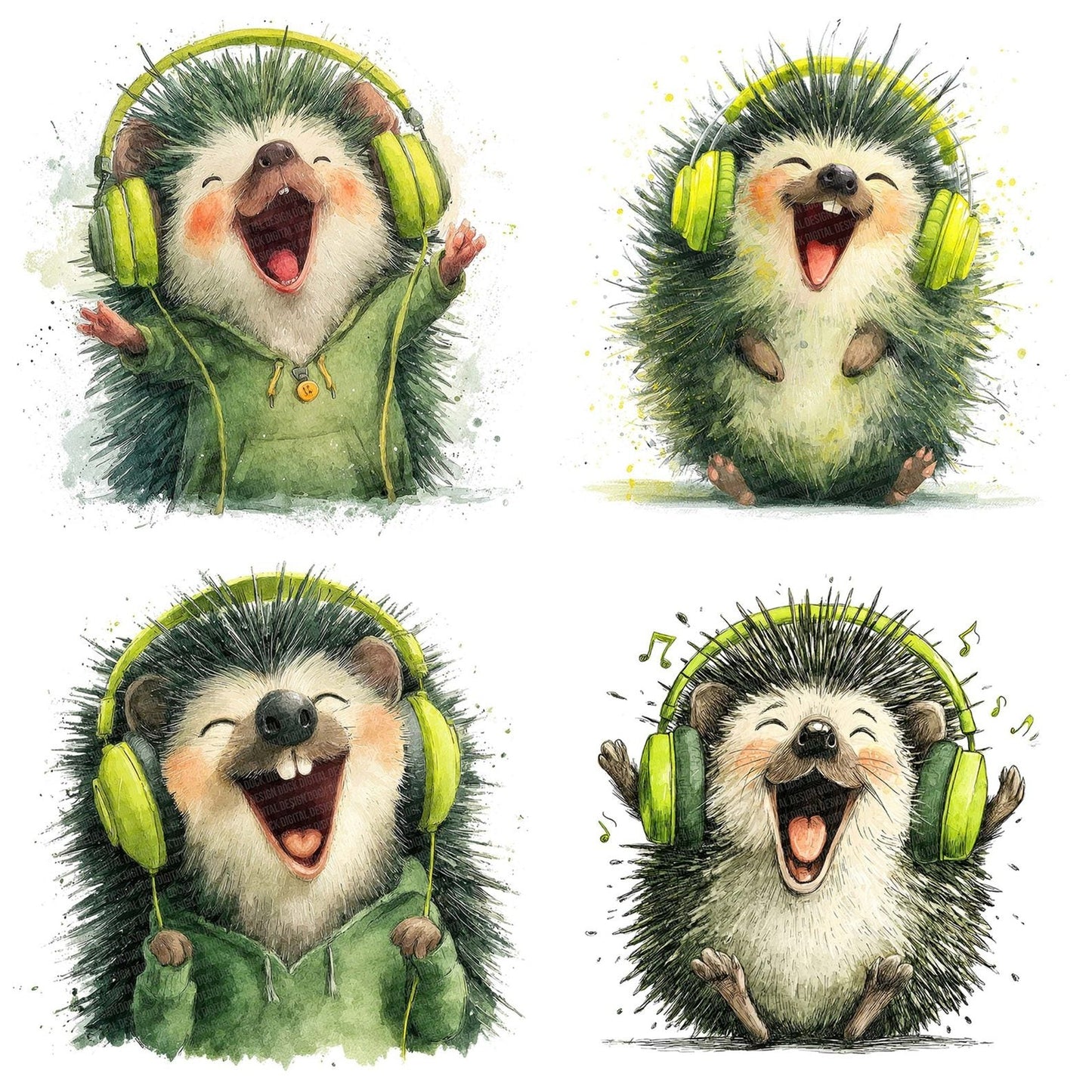 Headphone Hedgehog Clipart Set (DDD005823)
