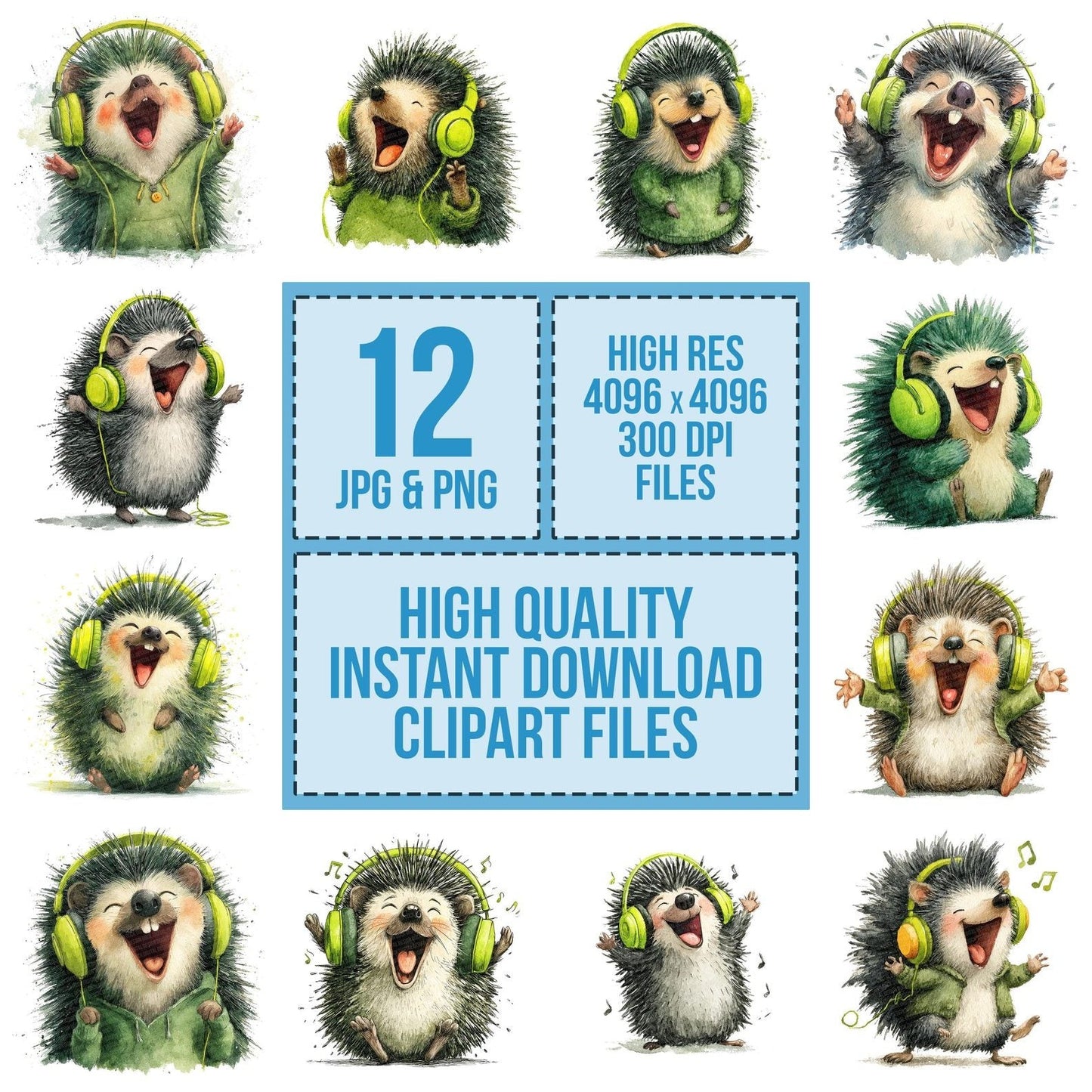 Headphone Hedgehog Clipart Set (DDD005823)