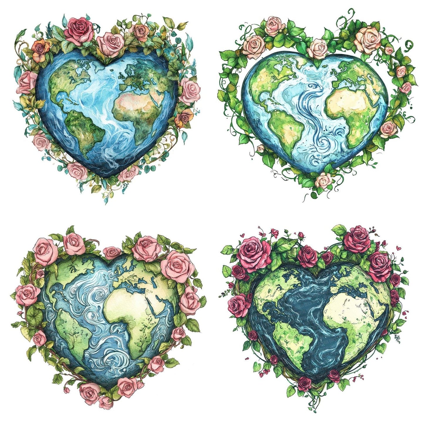 Heart Shaped Earth with Roses Clipart Set (DDD005827)