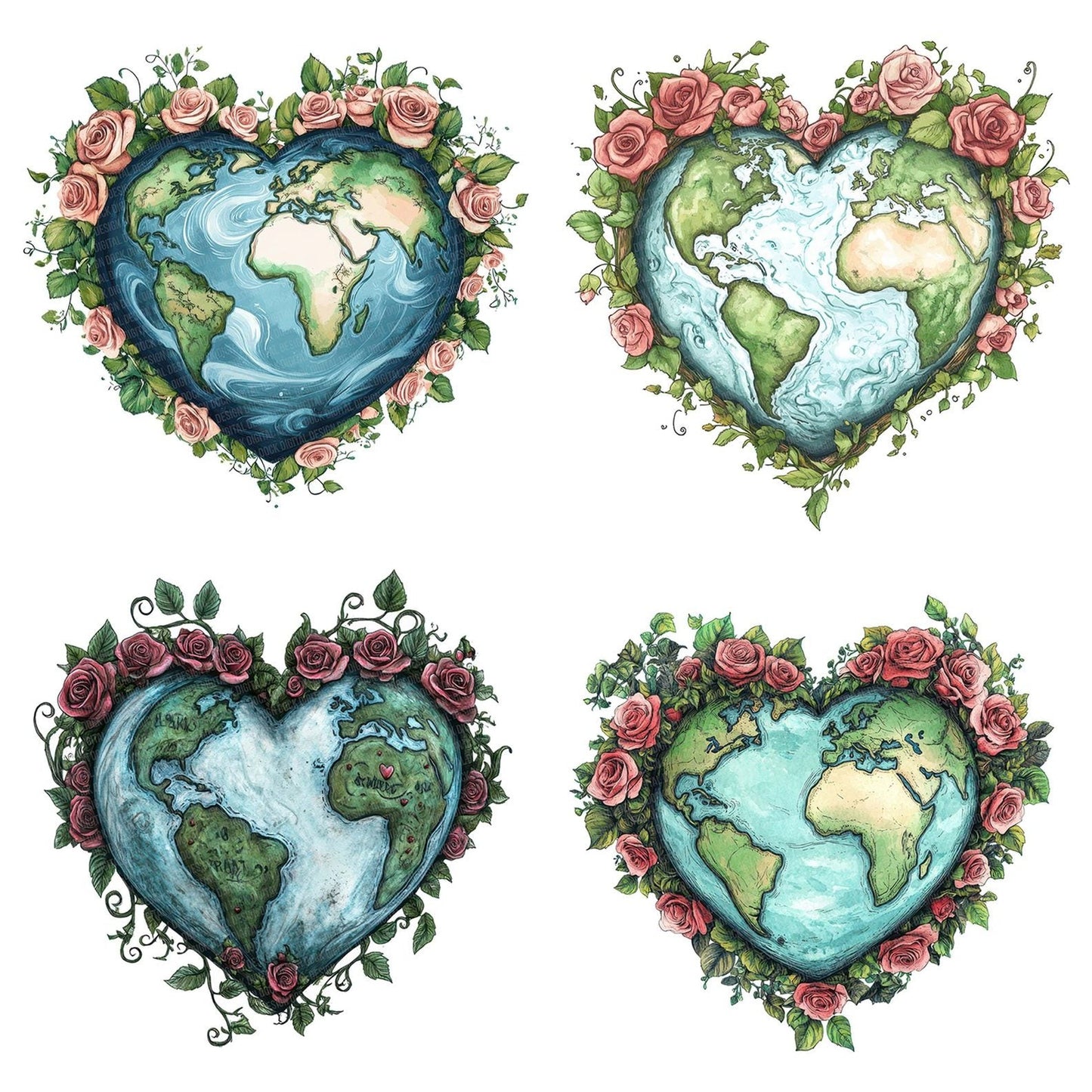 Heart Shaped Earth with Roses Clipart Set (DDD005827)