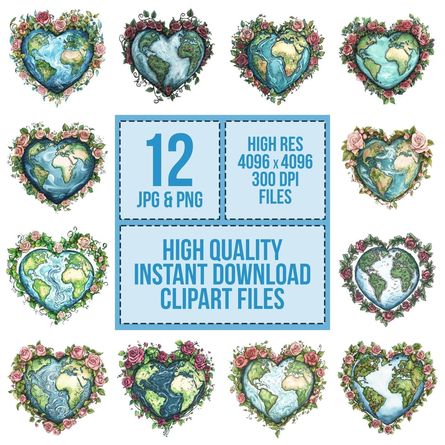Heart Shaped Earth with Roses Clipart Set (DDD005827)