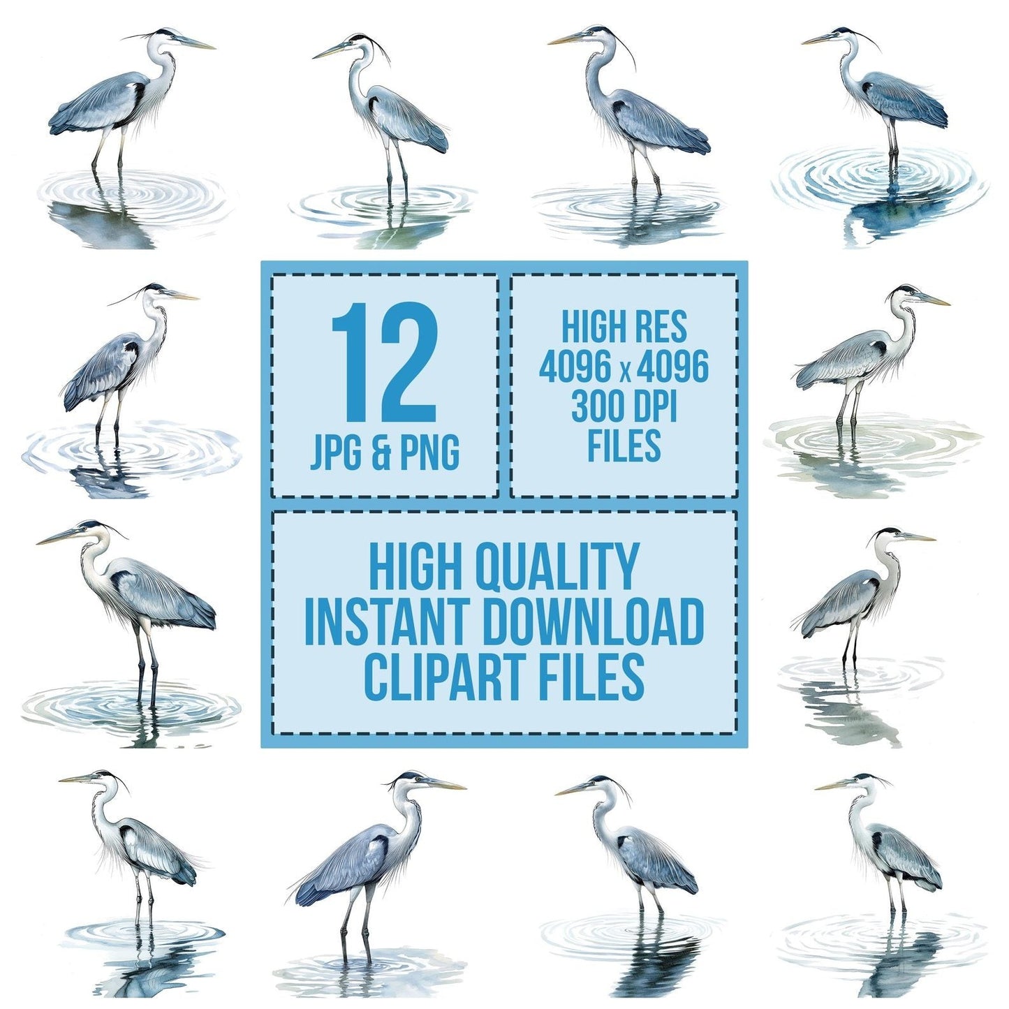 Heron with Water Reflection Clipart Set (DDD005834)