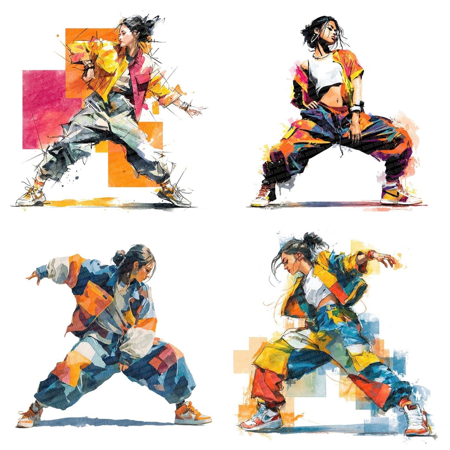 Hip Hop Dancer Woman Clipart Set (DDD005839)
