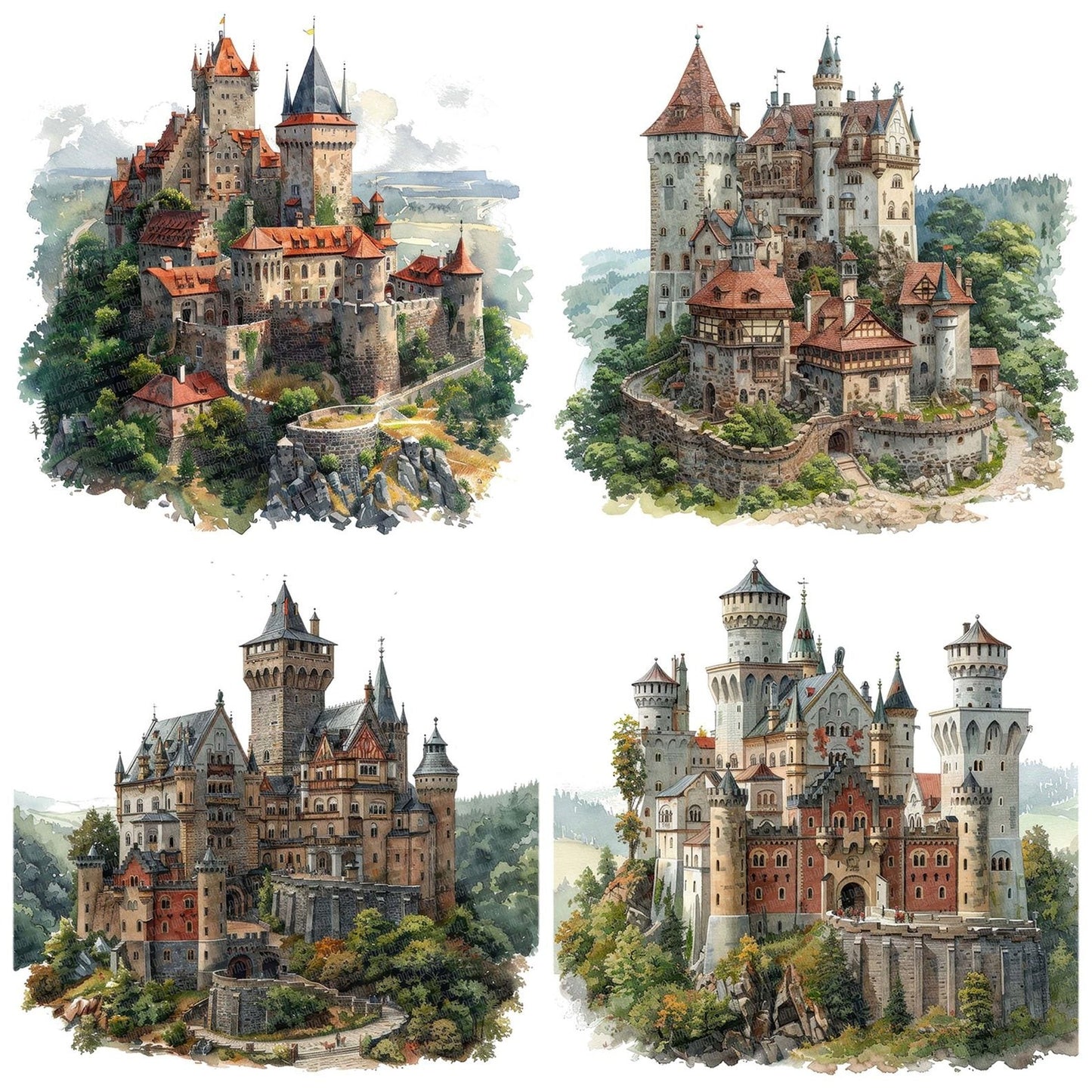 Historic Castle Hillside Germany Clipart Set (DDD005840)