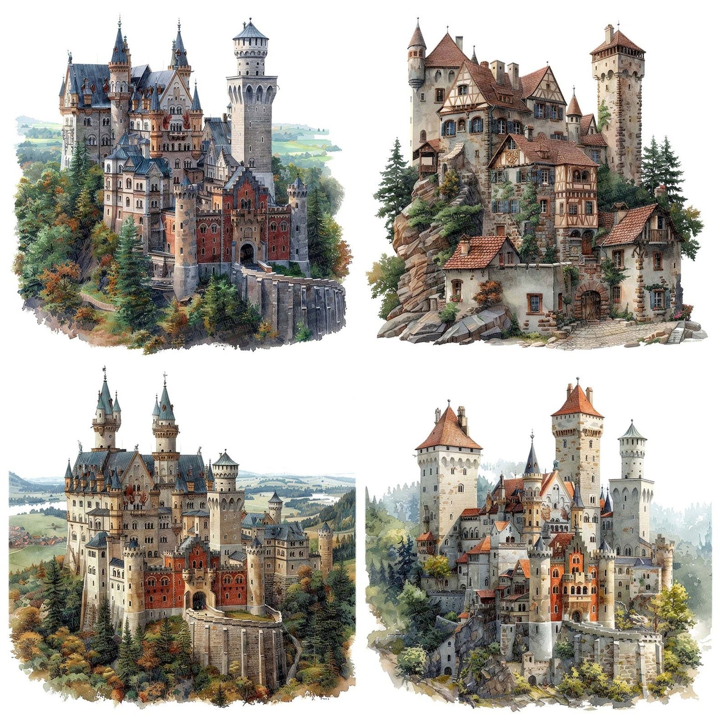 Historic Castle Hillside Germany Clipart Set (DDD005840)