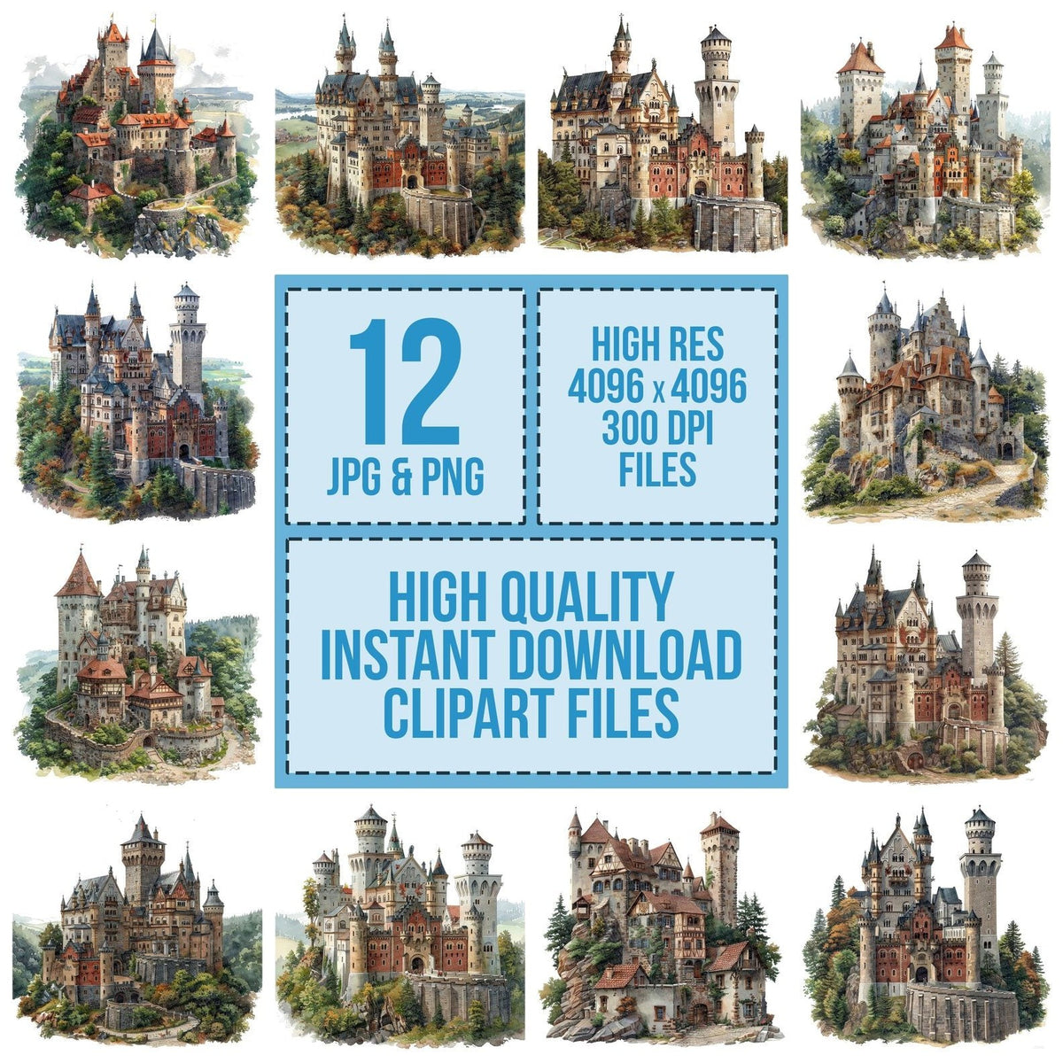 Historic Castle Hillside Germany Clipart Set – The Digital Design Dock