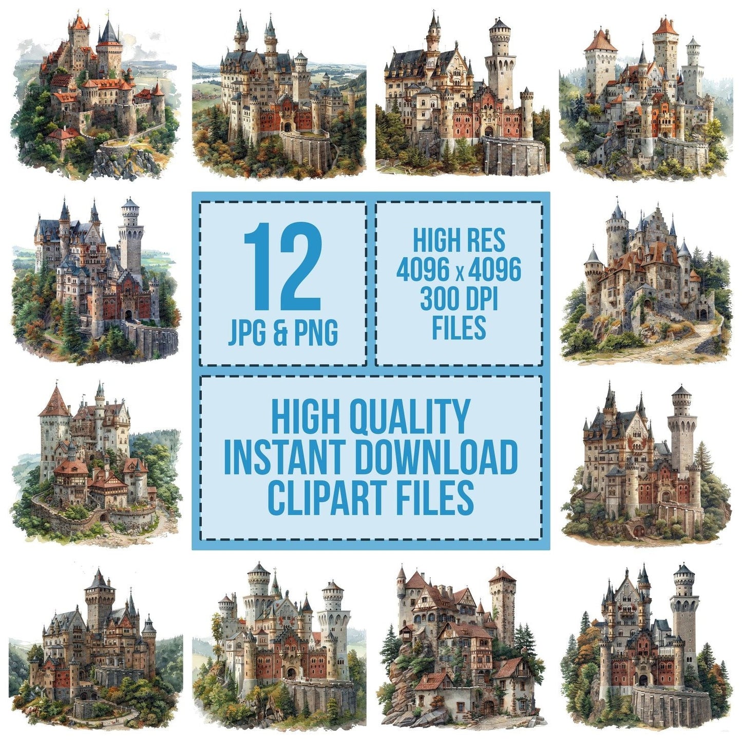 Historic Castle Hillside Germany Clipart Set (DDD005840)