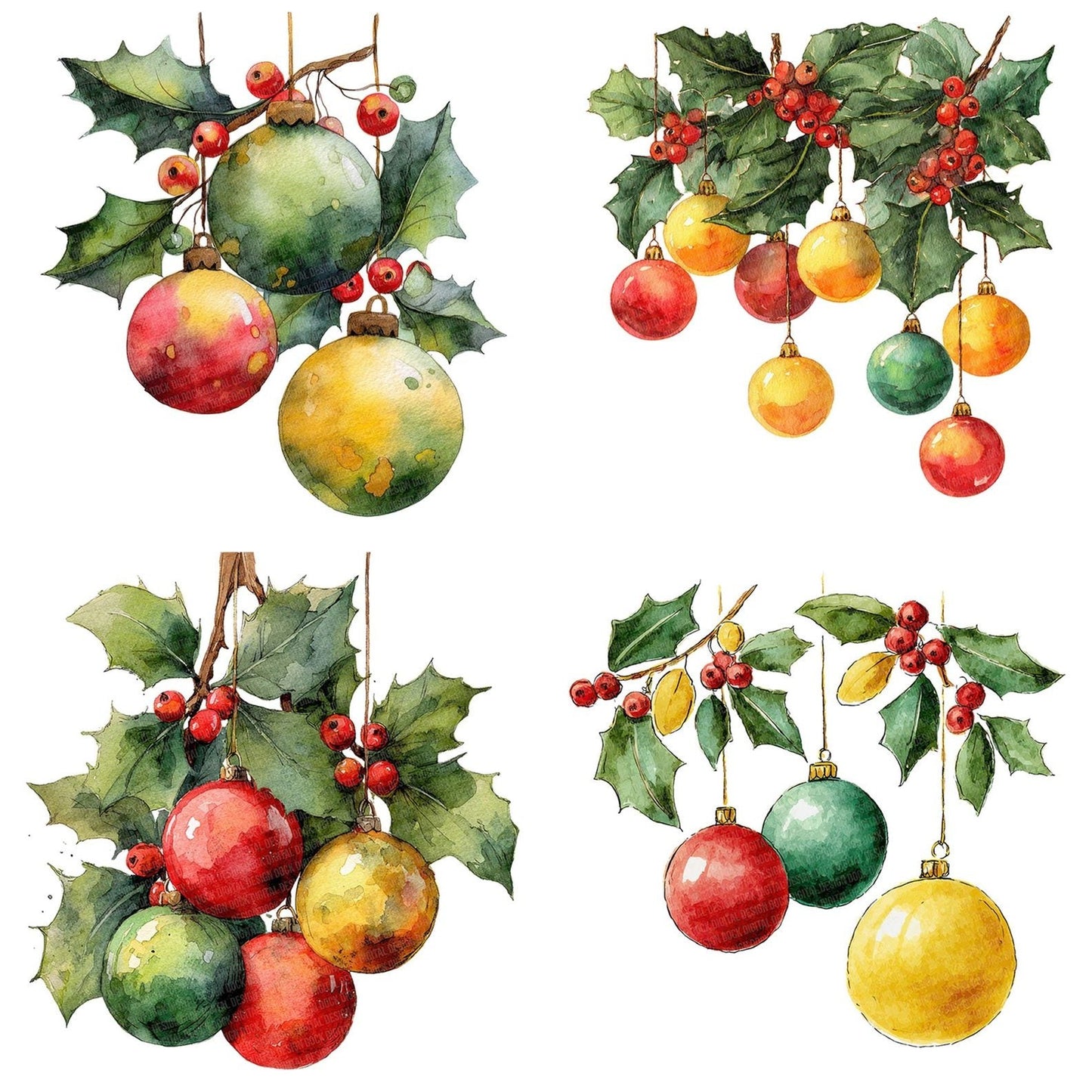 Holly Branch Baubles Clipart Set (DDD005842)