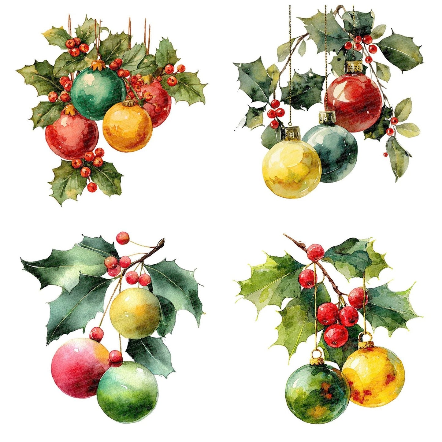 Holly Branch Baubles Clipart Set (DDD005842)