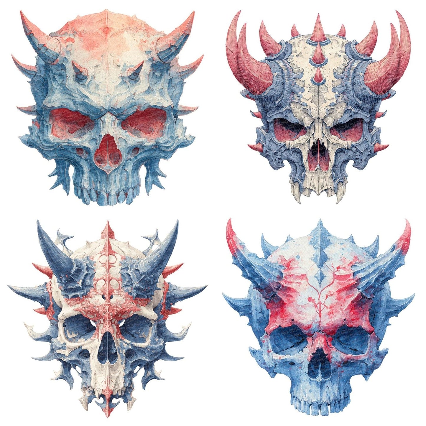 Horned Demonic Skull Clipart Set (DDD005844)