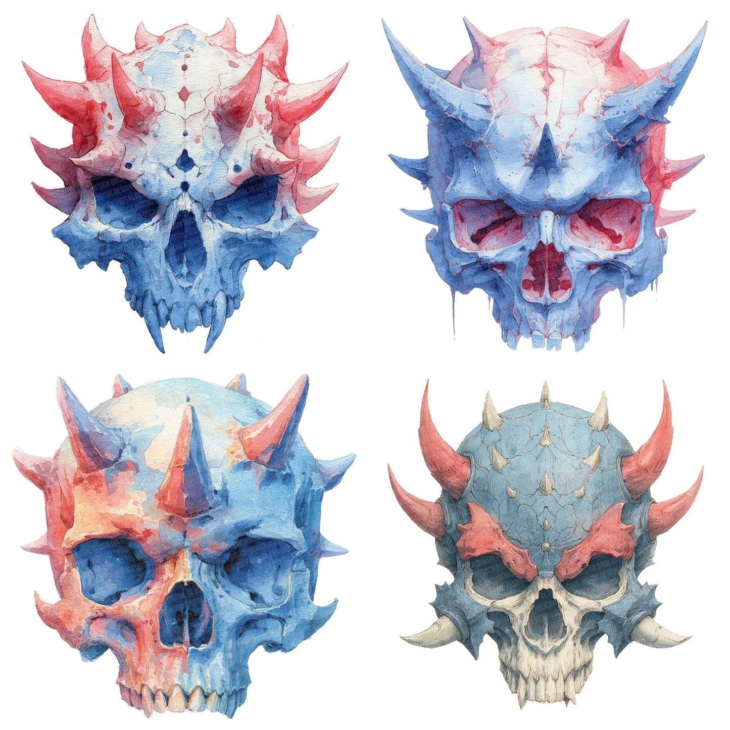 Horned Demonic Skull Clipart Set (DDD005844)