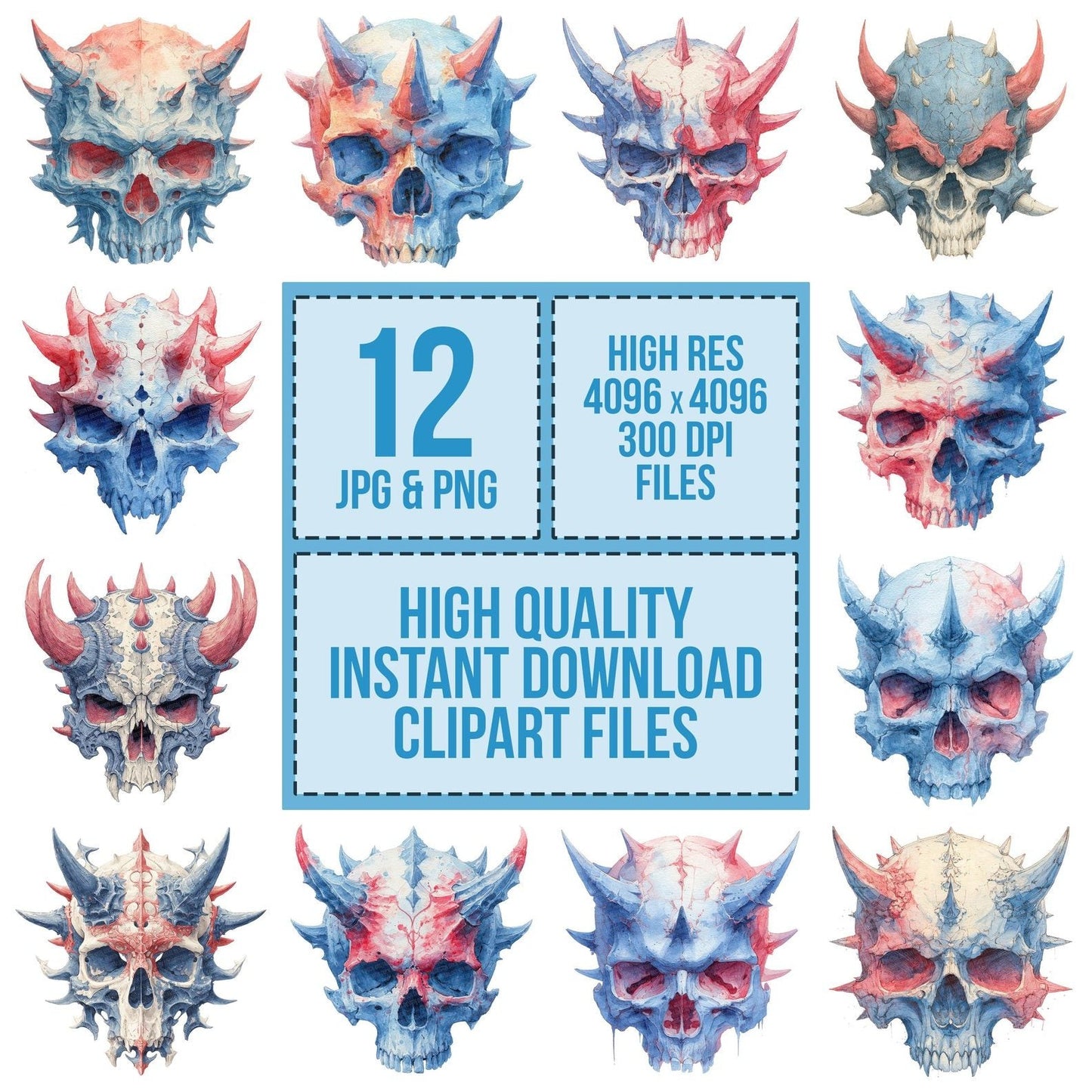Horned Demonic Skull Clipart Set (DDD005844)