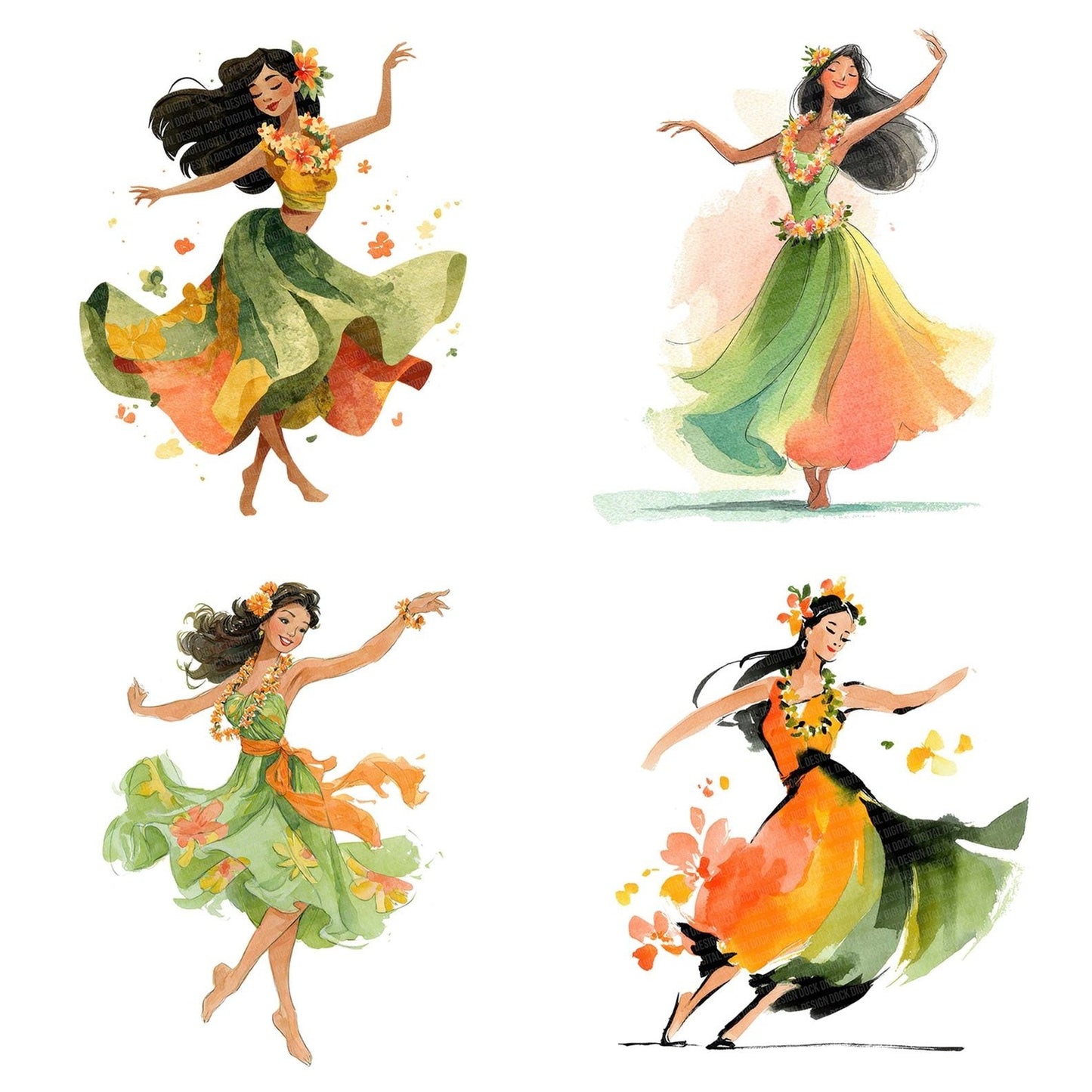 Hula Dancer Woman Clipart Set (DDD005848)