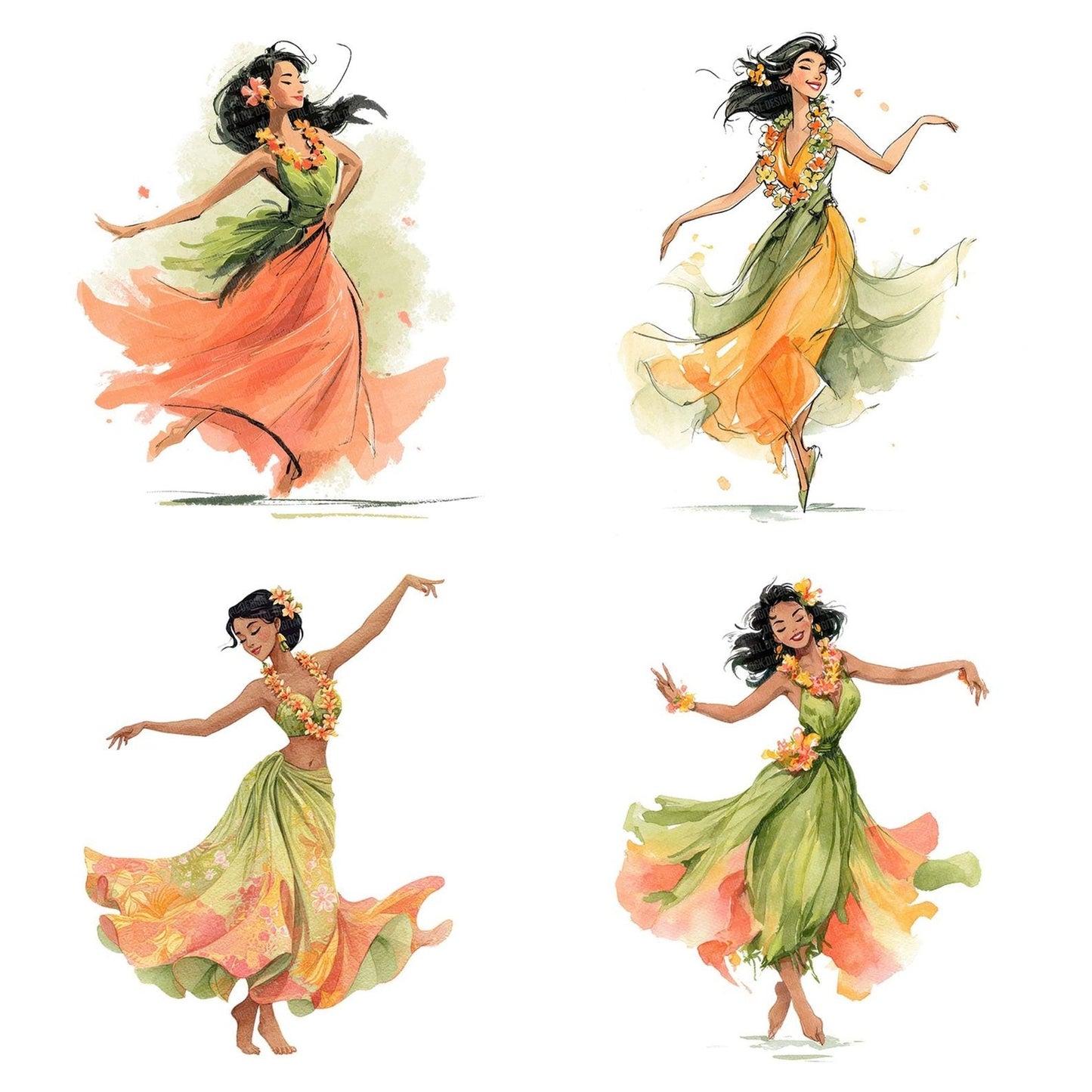 Hula Dancer Woman Clipart Set (DDD005848)