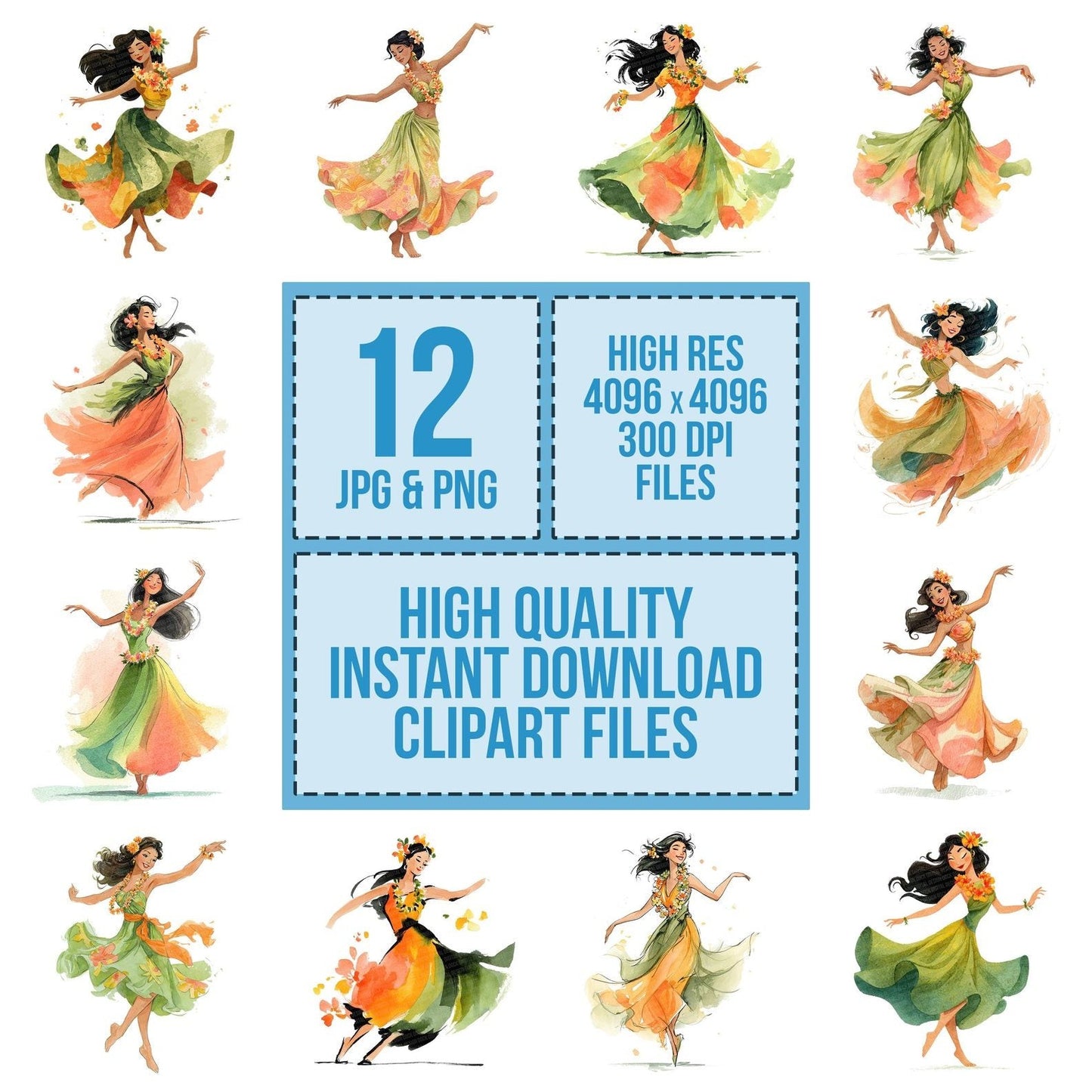 Hula Dancer Woman Clipart Set (DDD005848)