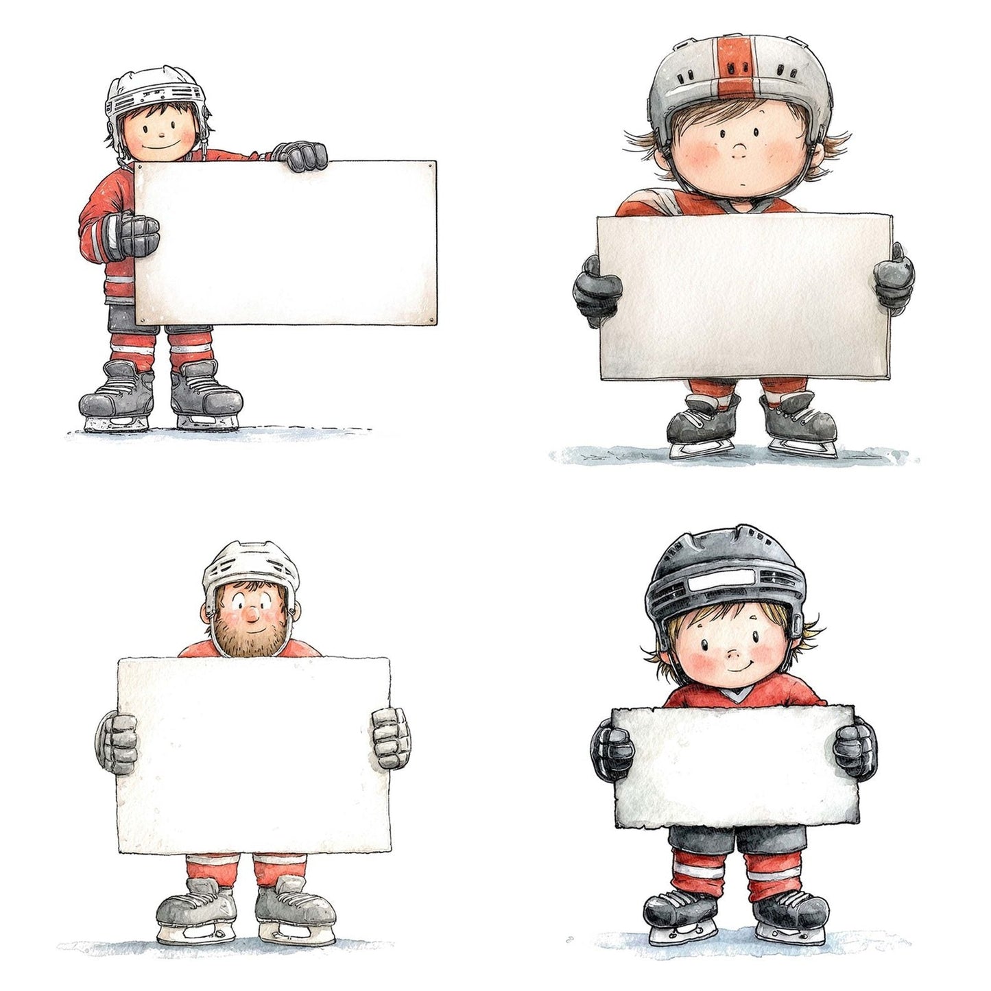 Ice Hockey Player holding Banner Clipart Set (DDD005858)