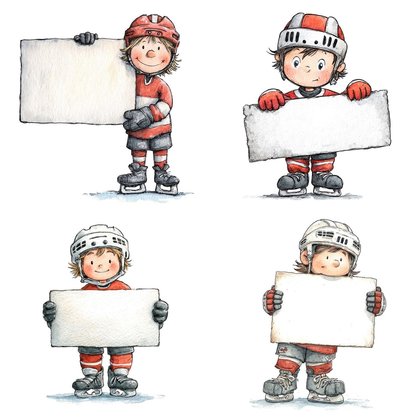 Ice Hockey Player holding Banner Clipart Set (DDD005858)