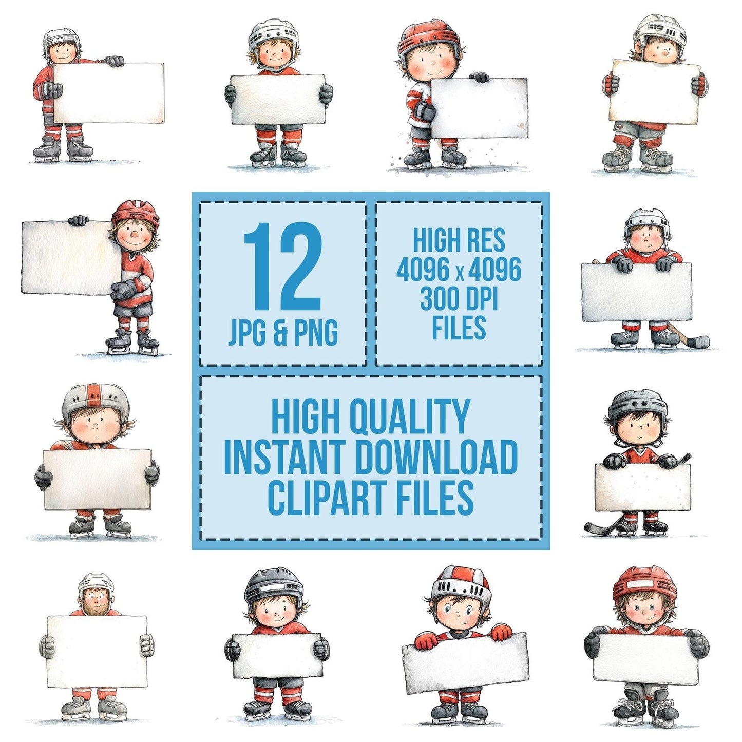 Ice Hockey Player holding Banner Clipart Set (DDD005858)