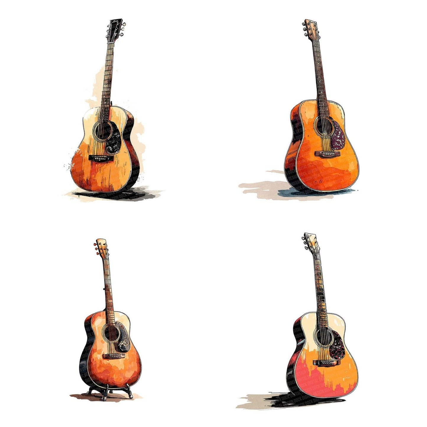 Illustrated Acoustic Guitar Clipart Set (DDD005861)