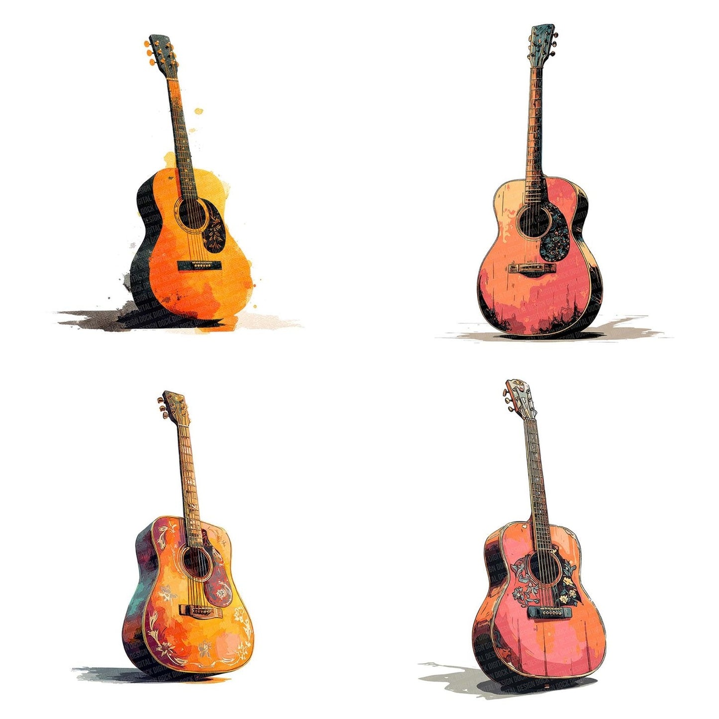 Illustrated Acoustic Guitar Clipart Set (DDD005861)