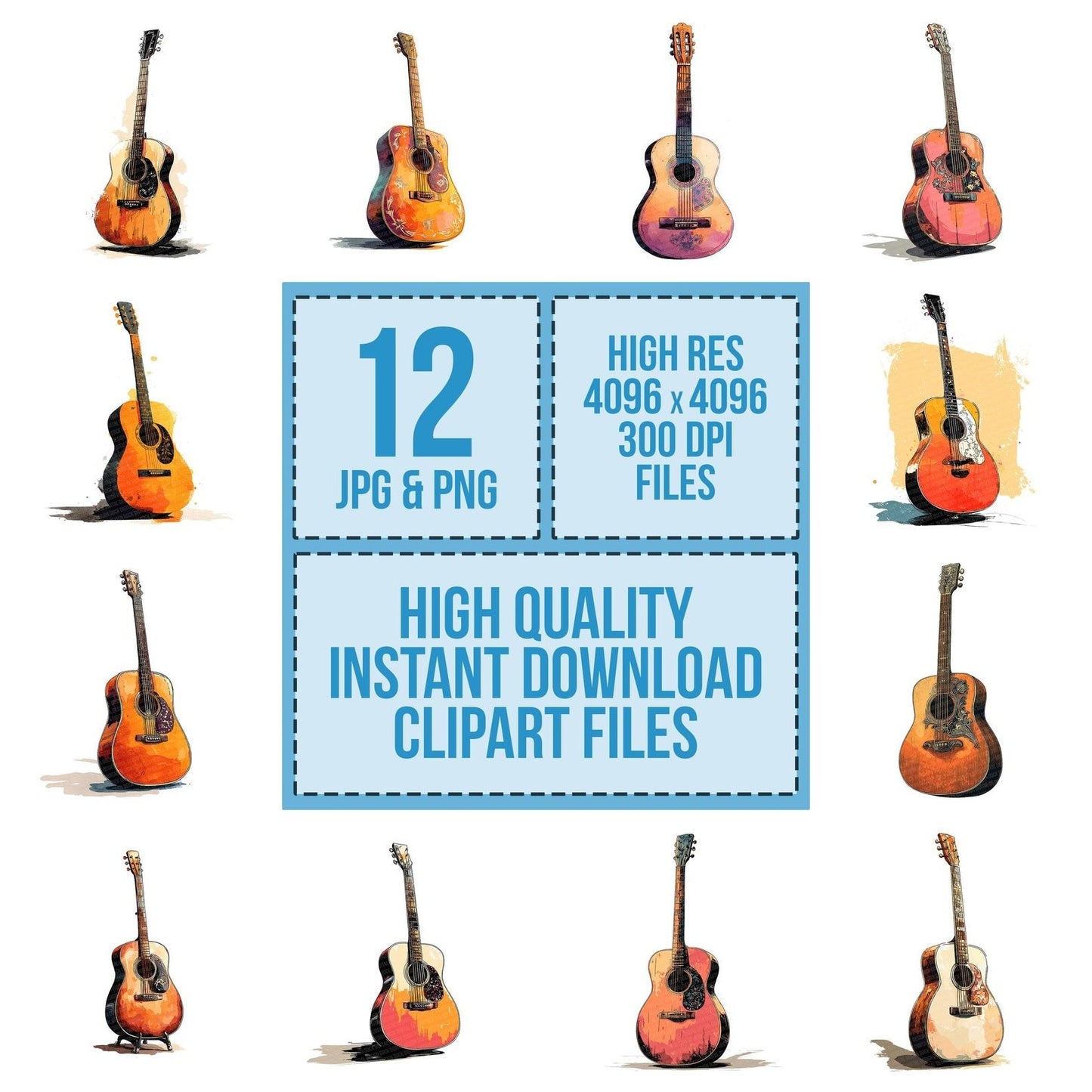 Illustrated Acoustic Guitar Clipart Set (DDD005861)