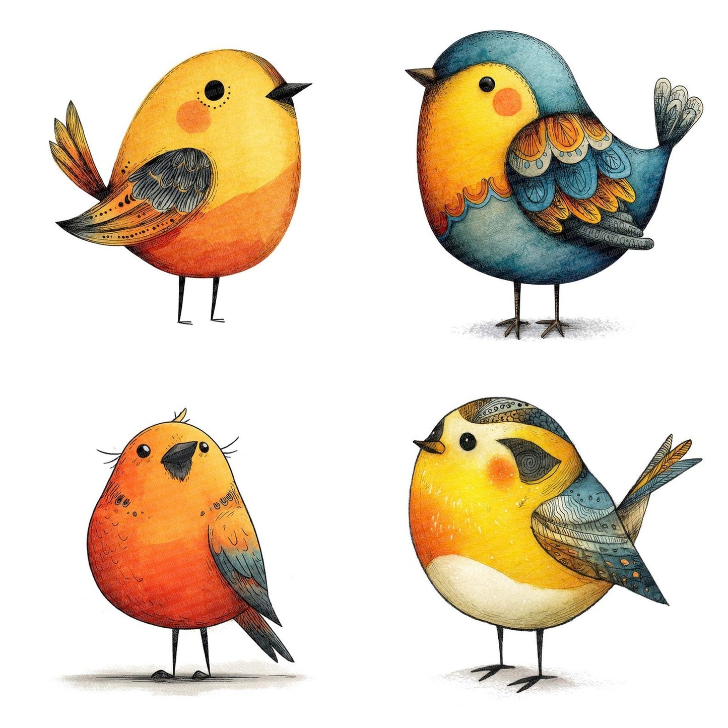 Illustrated Bird Character Clipart Set (DDD005863)