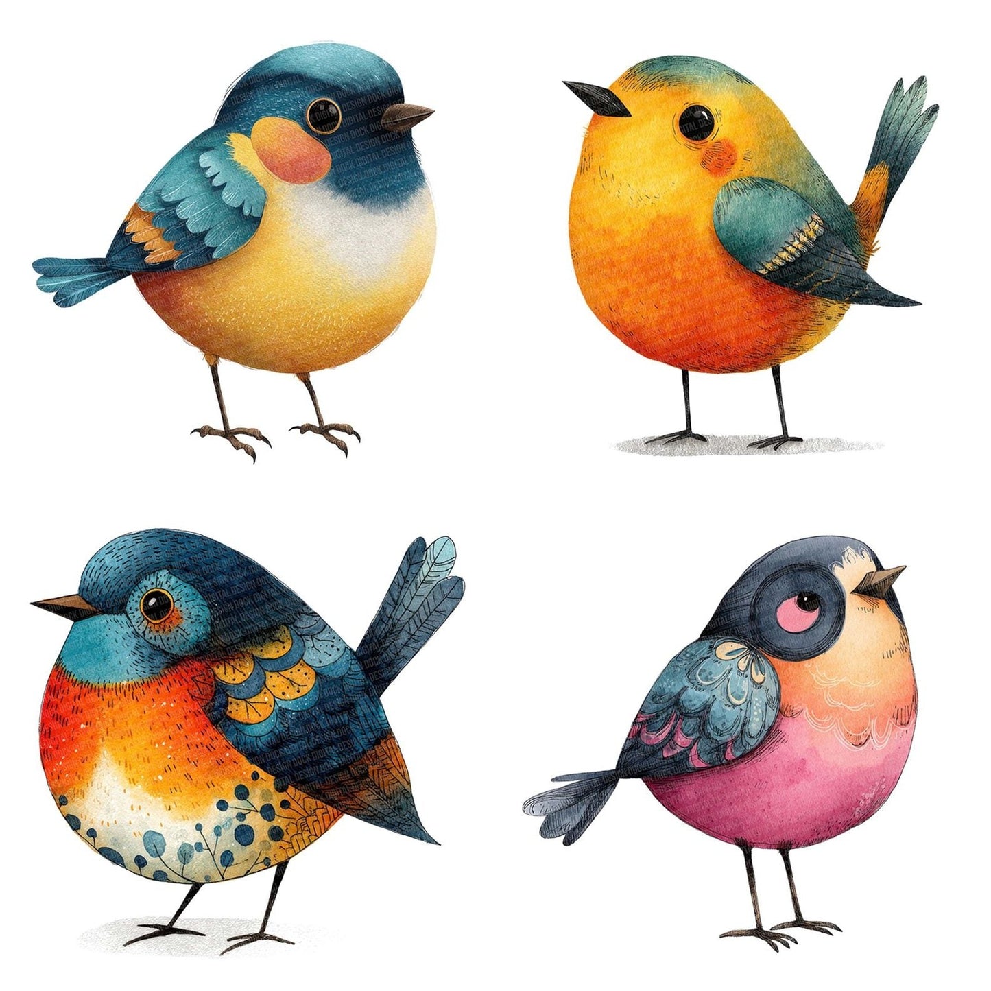 Illustrated Bird Character Clipart Set (DDD005863)