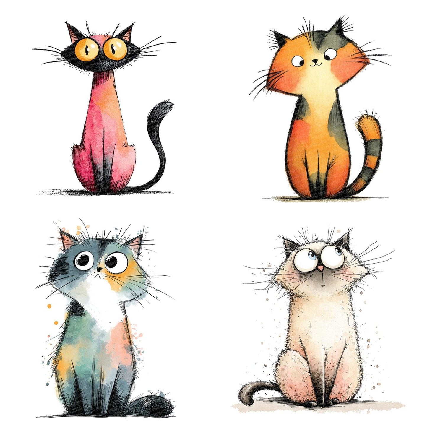 Illustrated Cat Character Clipart Set (DDD005864)