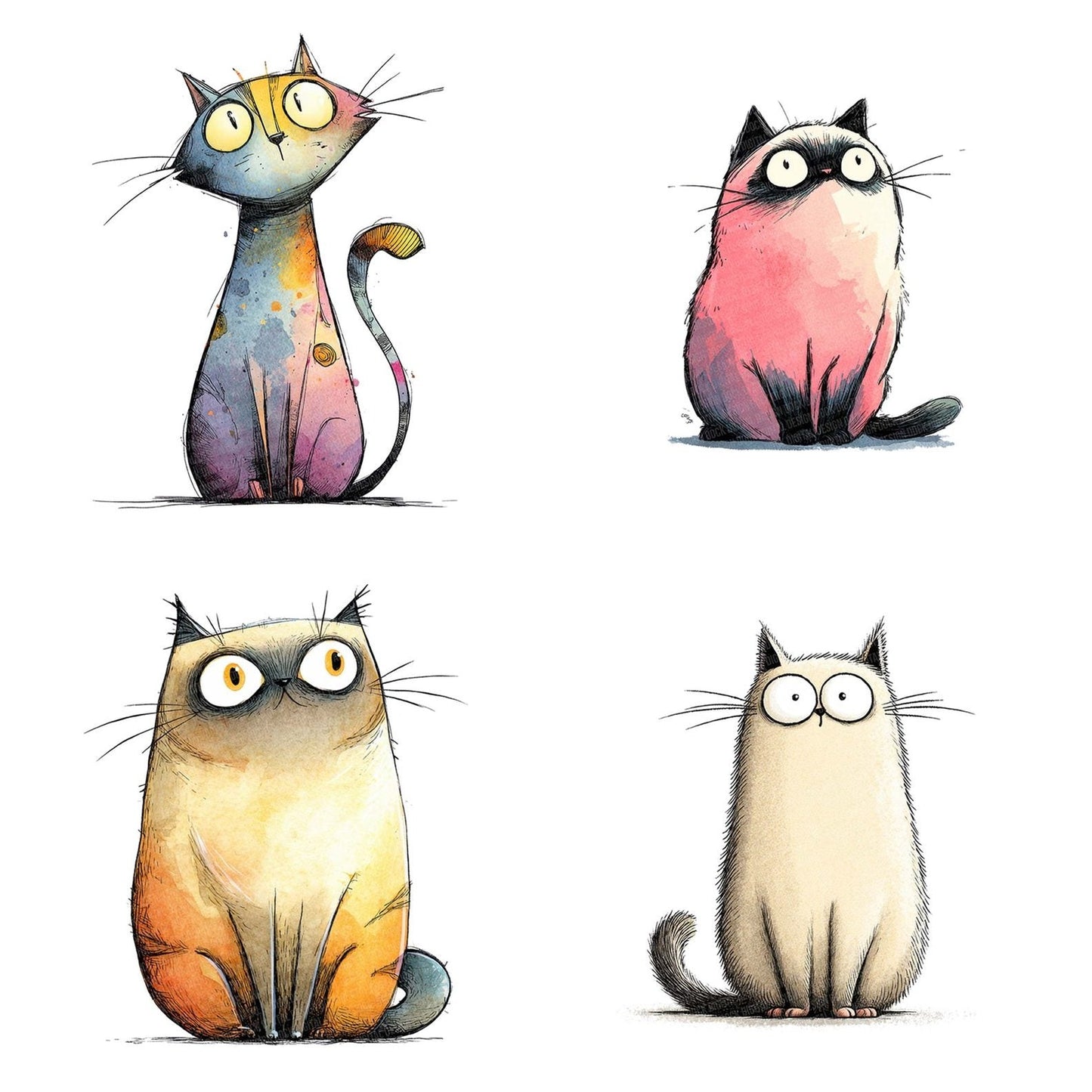 Illustrated Cat Character Clipart Set (DDD005864)