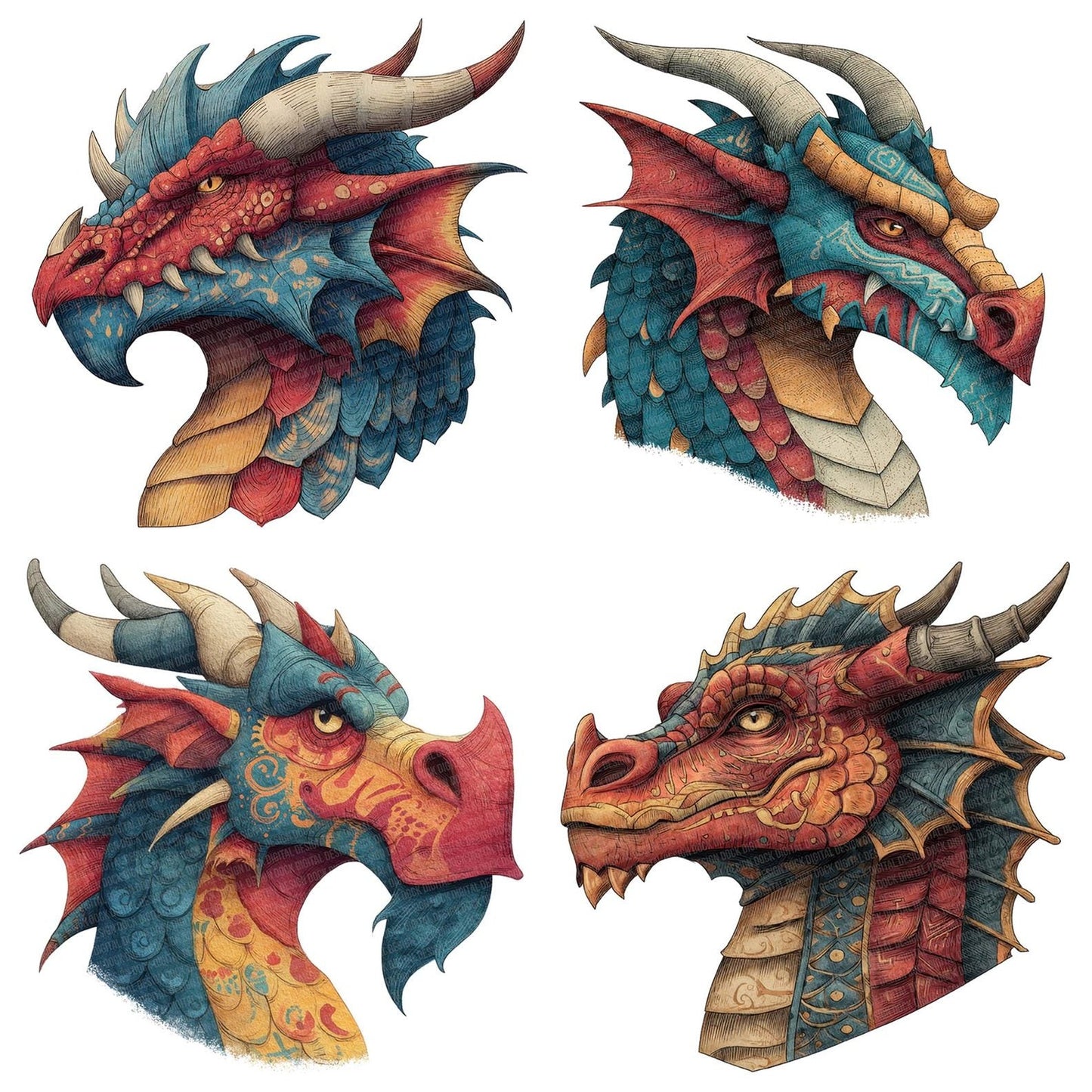 Illustrated Dragon Portrait Clipart Set (DDD005866)