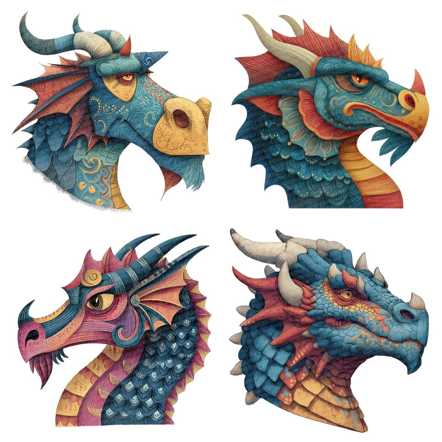 Illustrated Dragon Portrait Clipart Set (DDD005866)