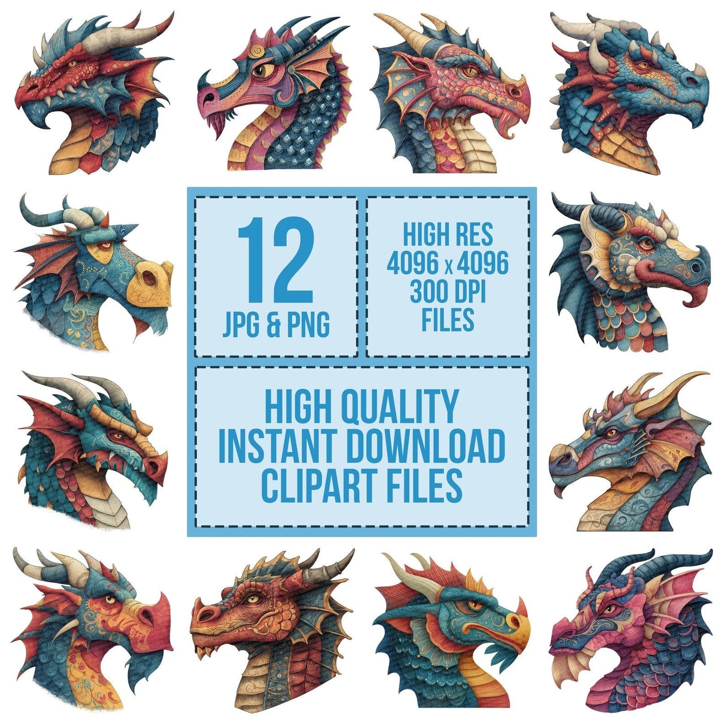 Illustrated Dragon Portrait Clipart Set (DDD005866)