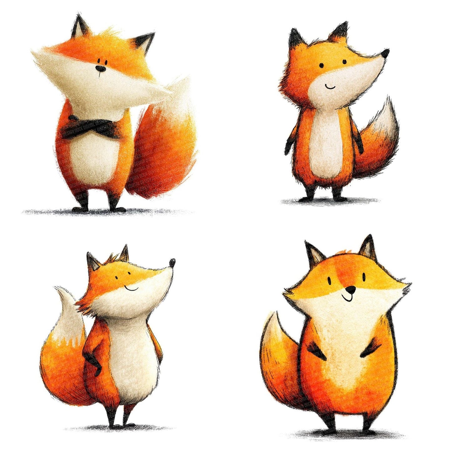 Illustrated Fox Character Clipart Set (DDD005868)