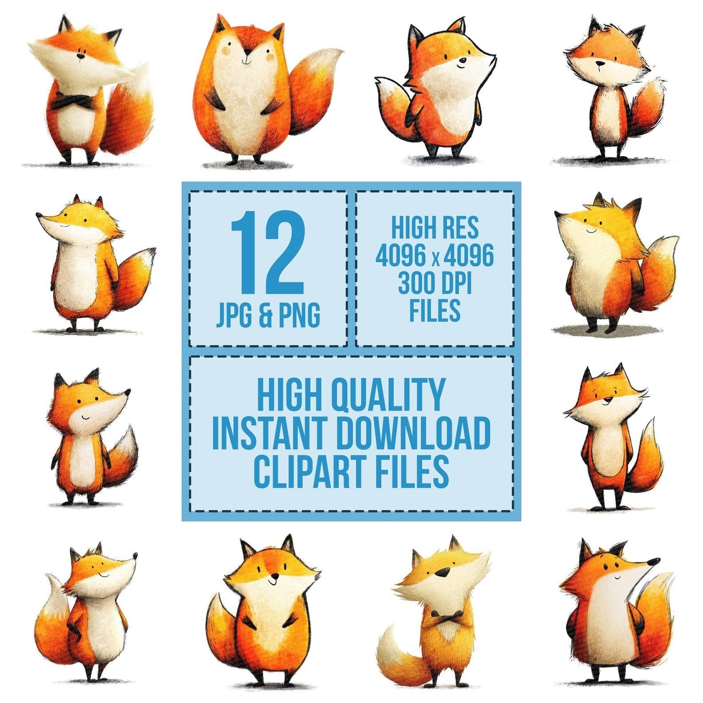 Illustrated Fox Character Clipart Set (DDD005868)