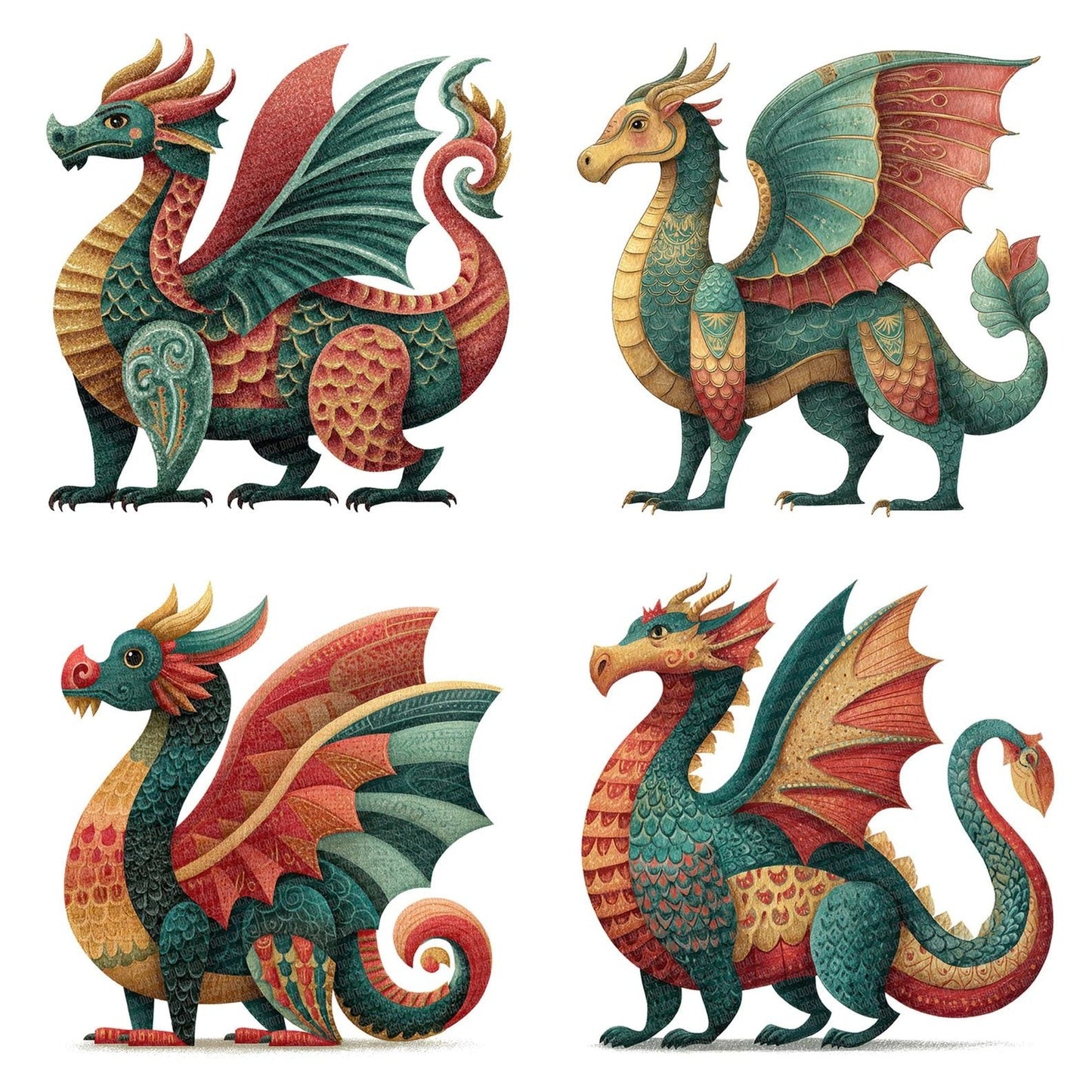 Illustrated Medieval Dragon Clipart Set (DDD005869)
