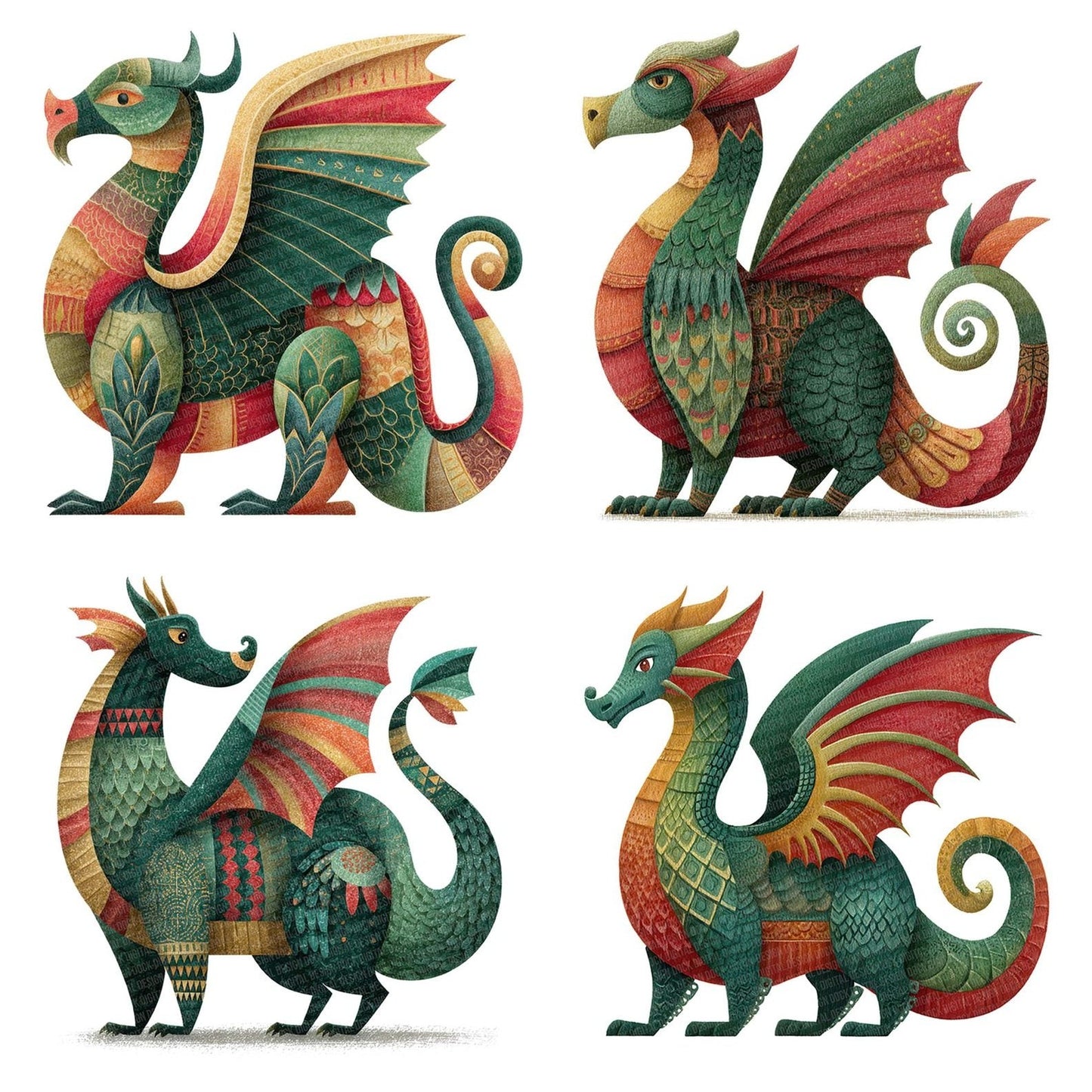 Illustrated Medieval Dragon Clipart Set (DDD005869)