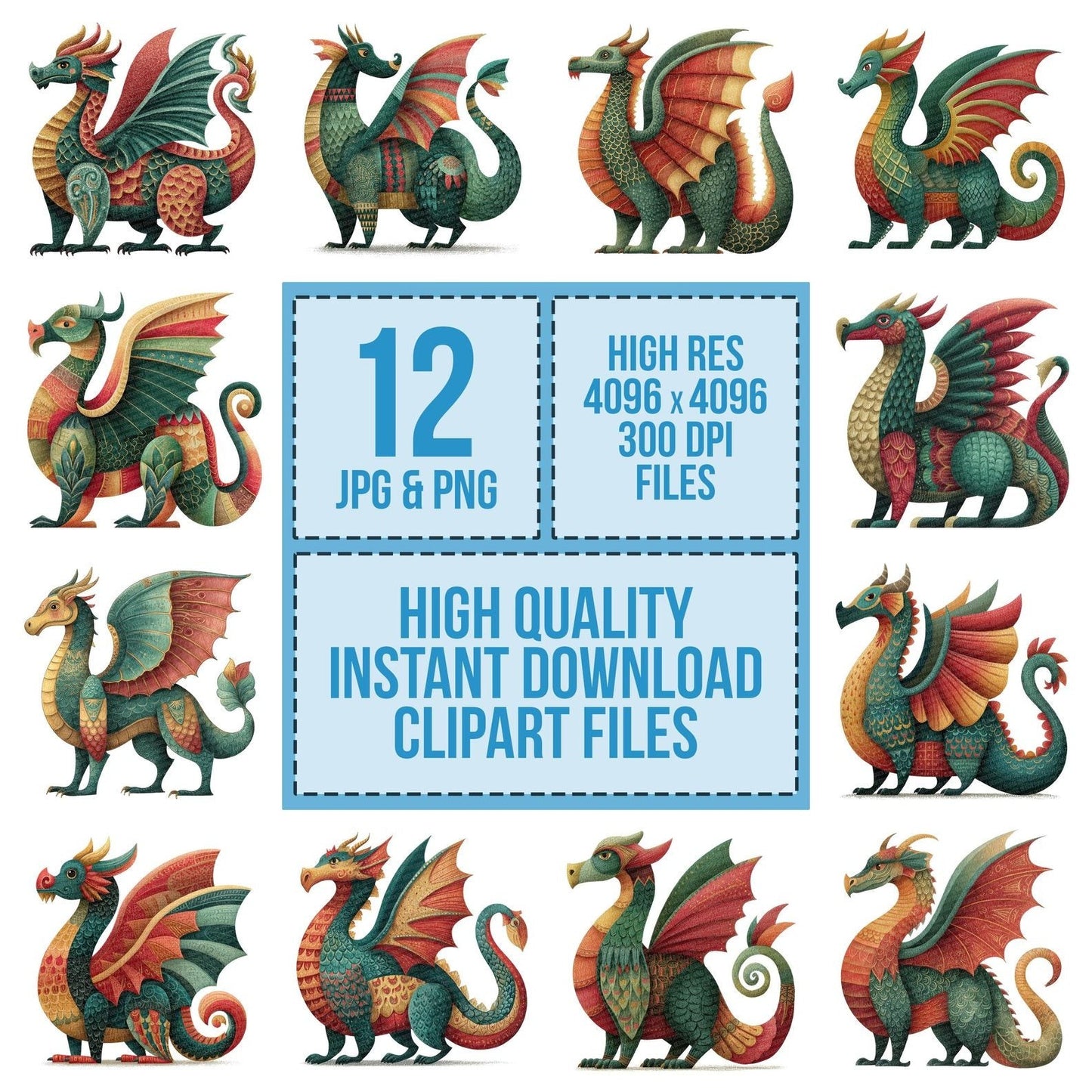 Illustrated Medieval Dragon Clipart Set (DDD005869)