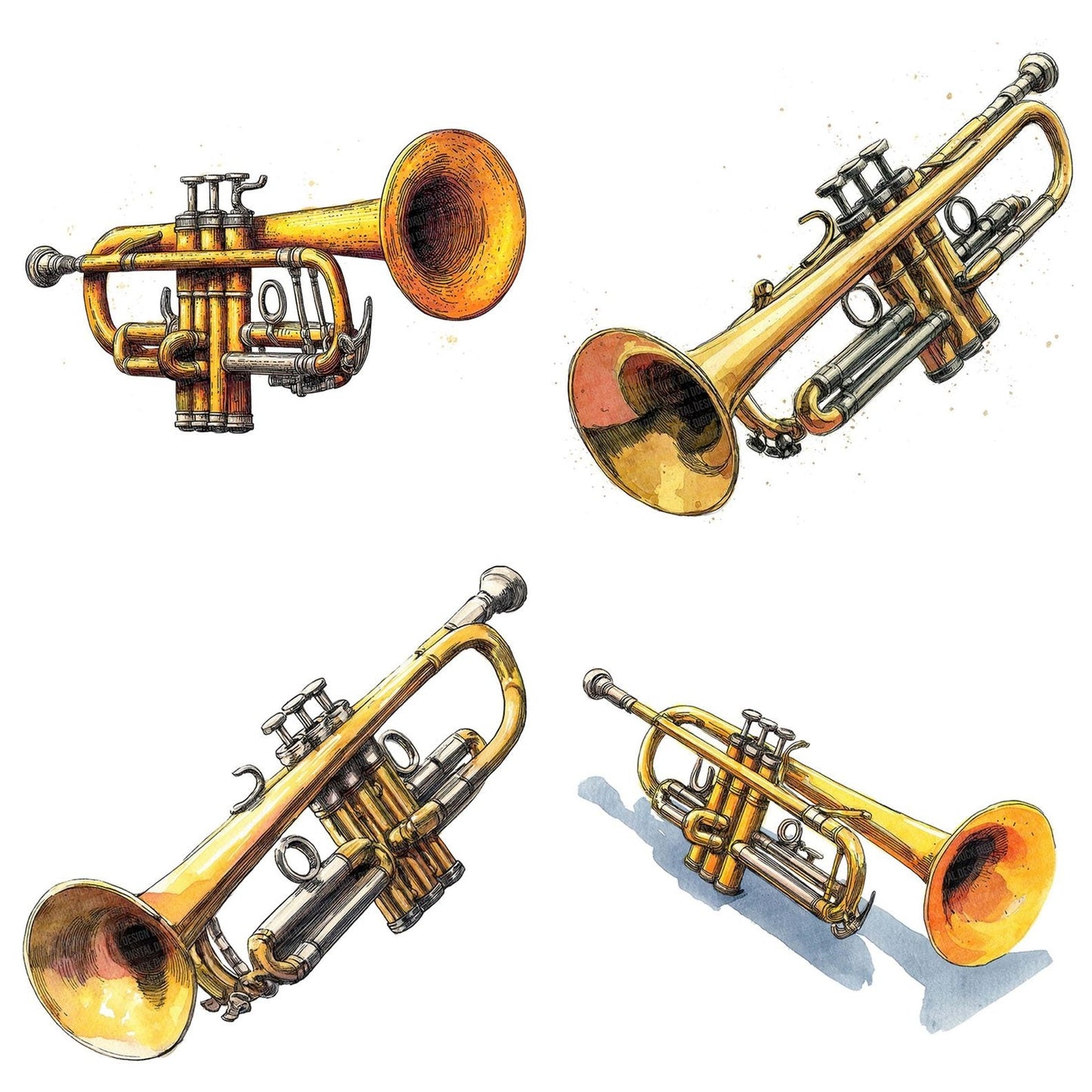 Illustrated Trumpet Clipart Set (DDD005871)
