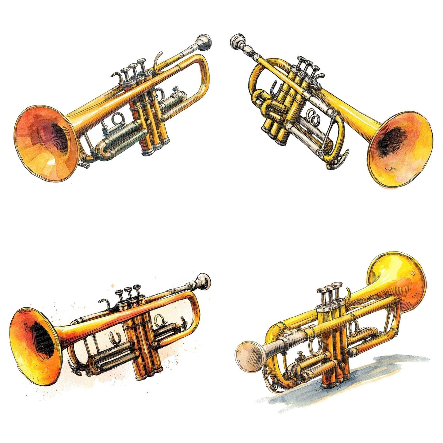 Illustrated Trumpet Clipart Set (DDD005871)