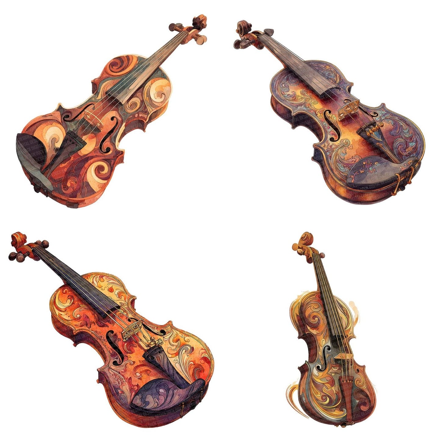 Illustrated Violin Clipart Set (DDD005872)