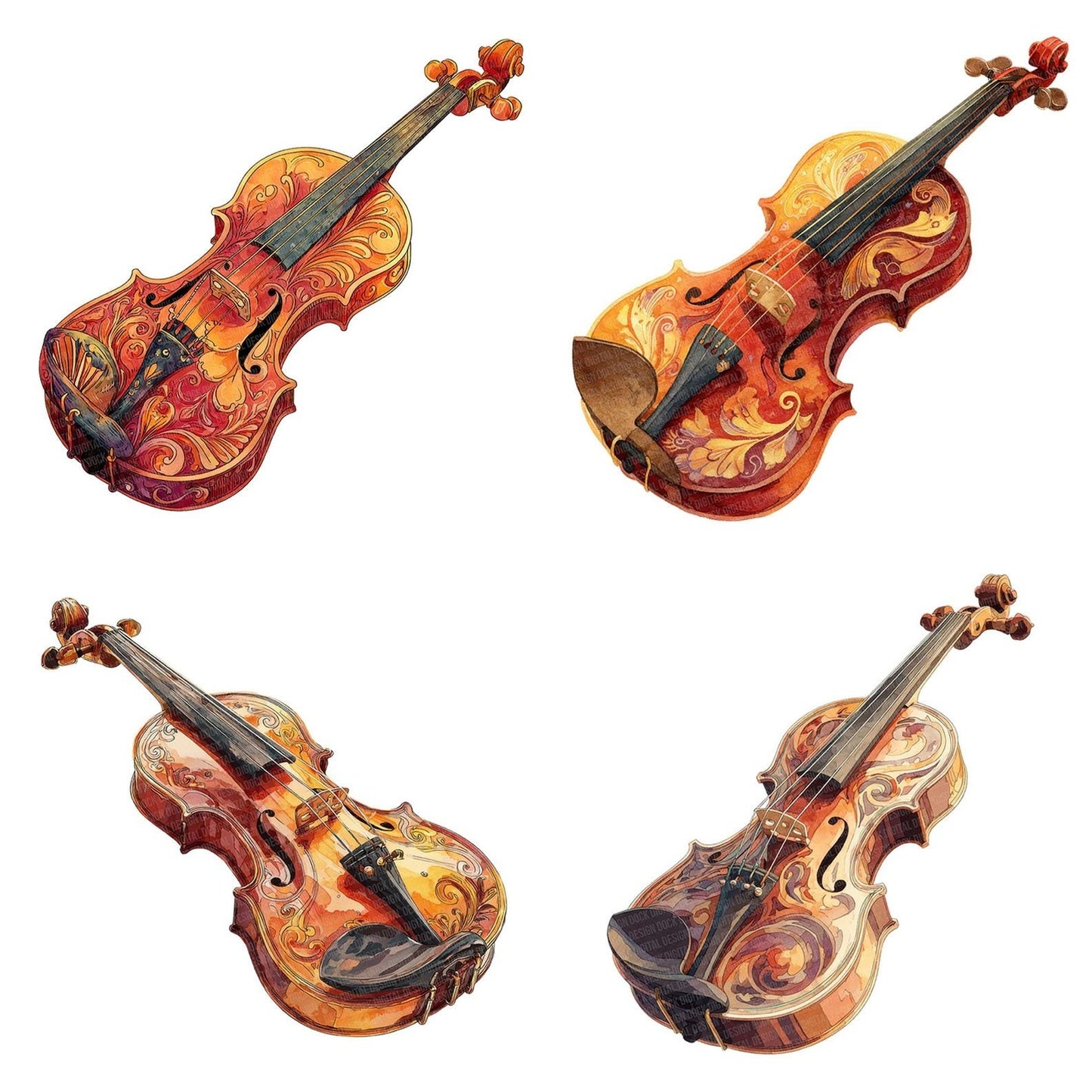 Illustrated Violin Clipart Set (DDD005872)