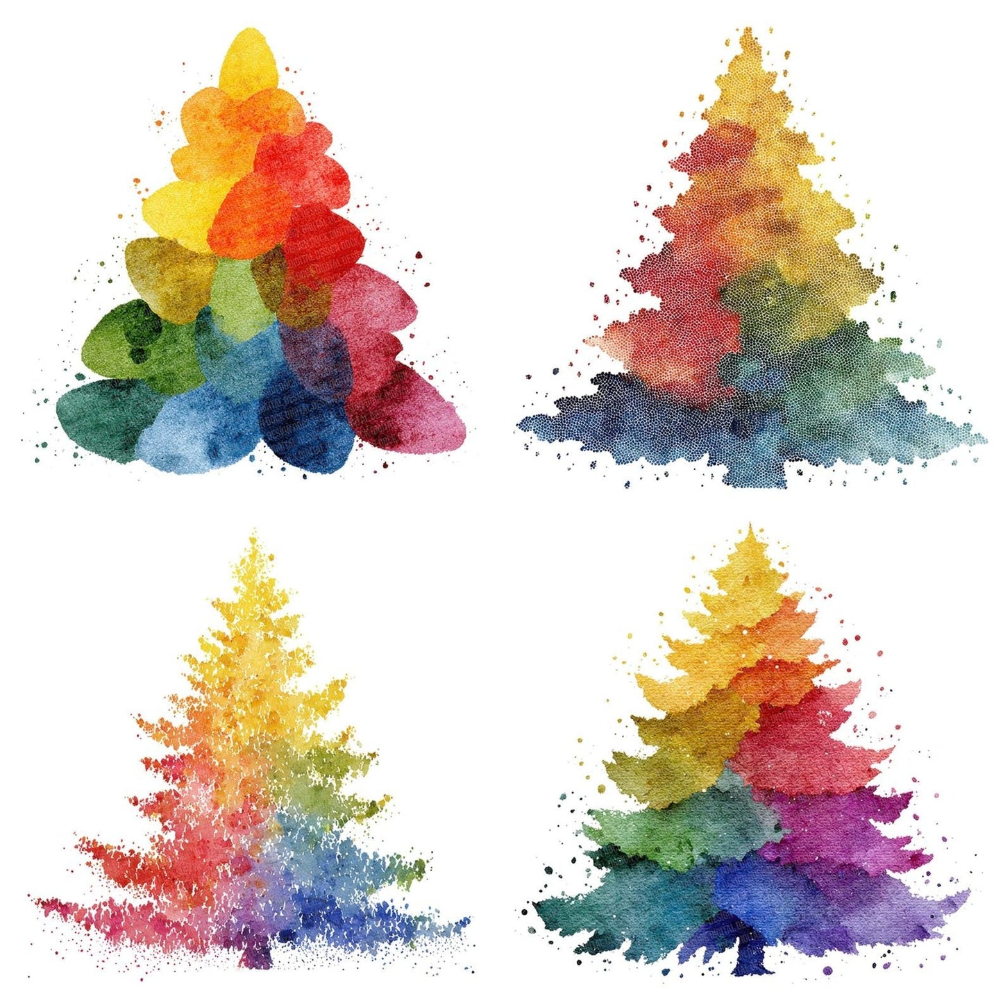 Impressionist Rainbow Christmas Tree Clipart Set (DDD005874)